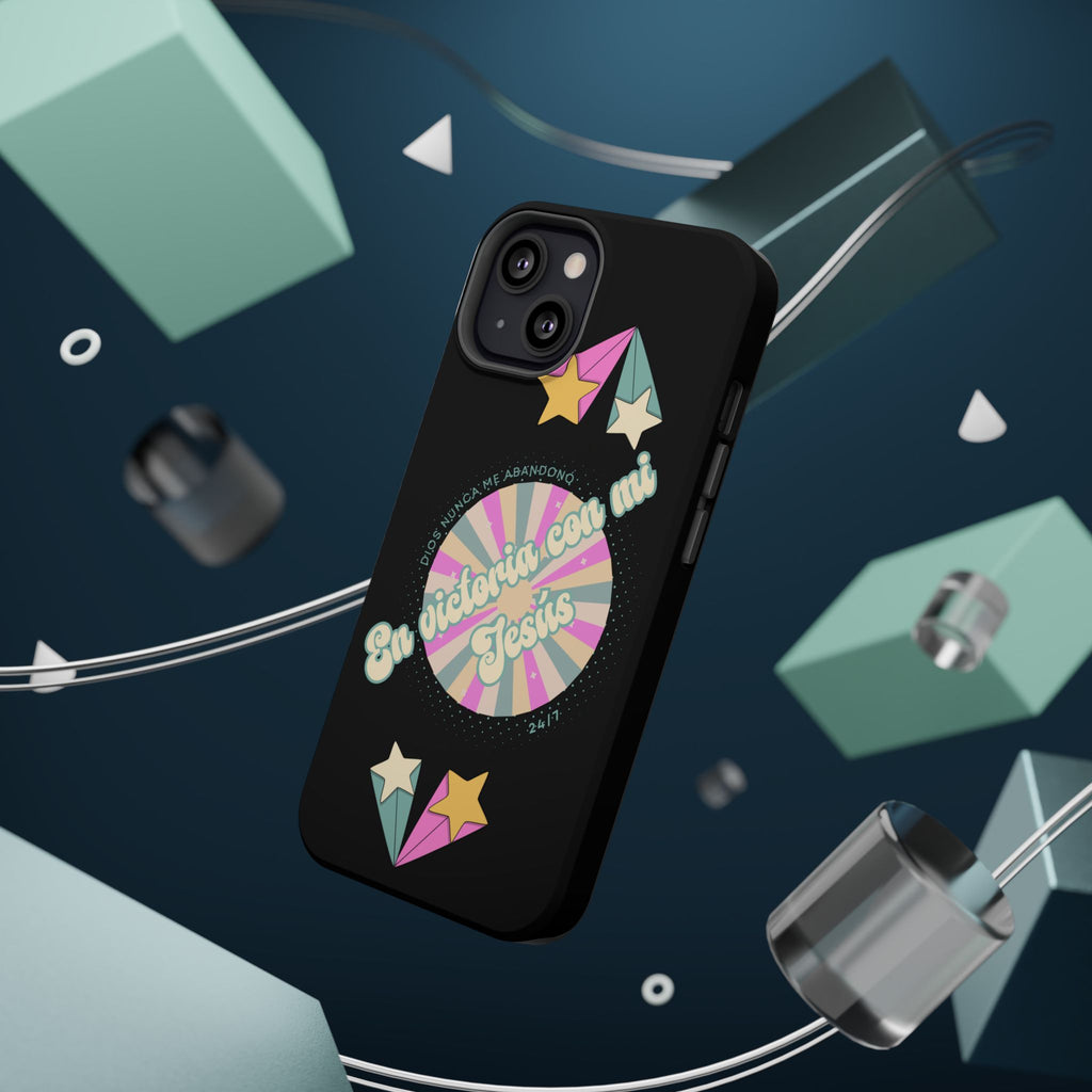 Mujeres Cover de Telefono Magnético e Impacto Resistente— "En Victoria con mi Jesús" Retro Star Design