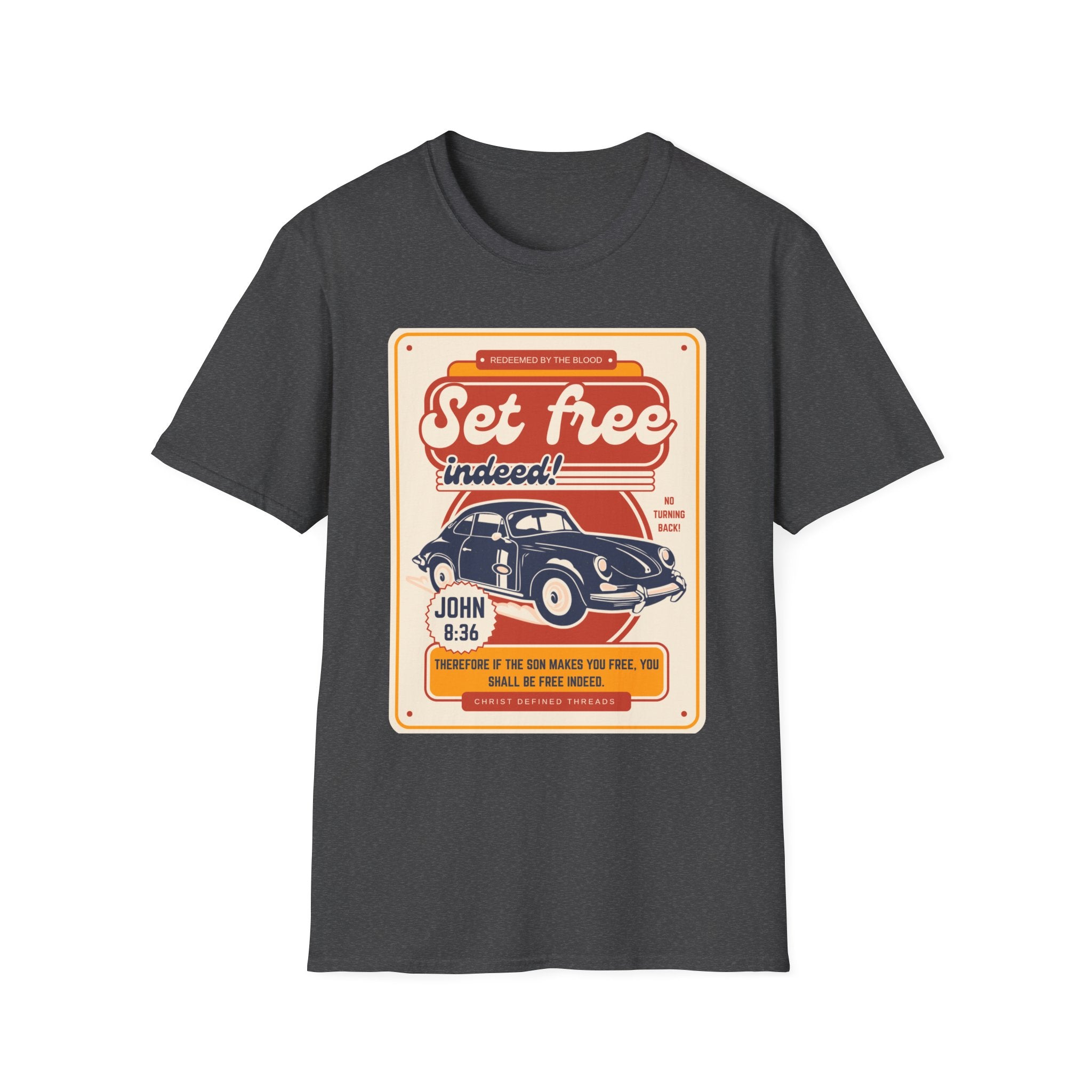 Men's 'Set free Indeed' T‑Shirt — Retro Vintage Car Christian Faith Graphic Tee