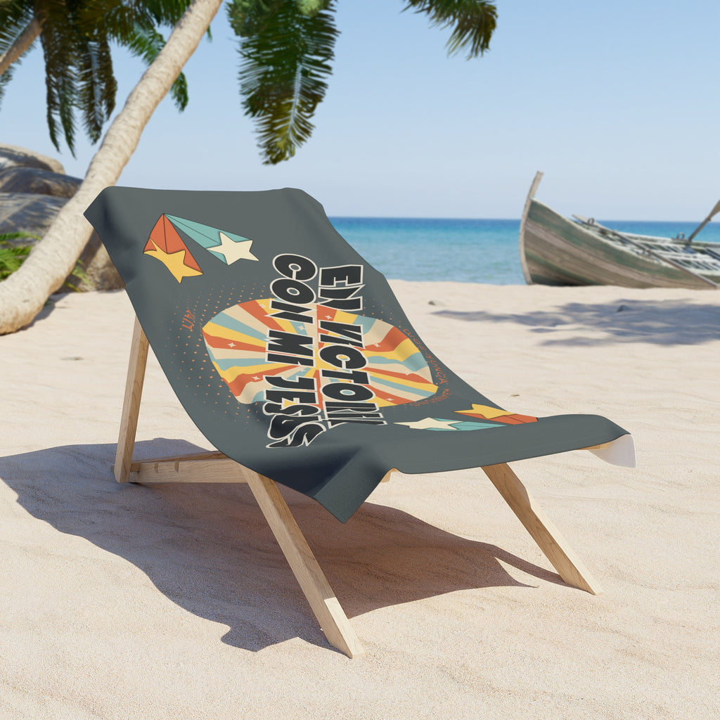 Toalla para la playa-Hombres - "En Victoria Con Mi Jesús" Retro Star Christian Beach Towel
