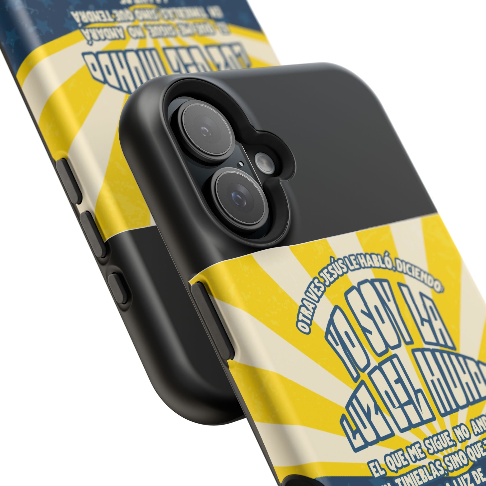 "Yo soy la luz del mundo" protección para telefono (Juan 8:12)— Para hombres- Magnético y resistente al impacto