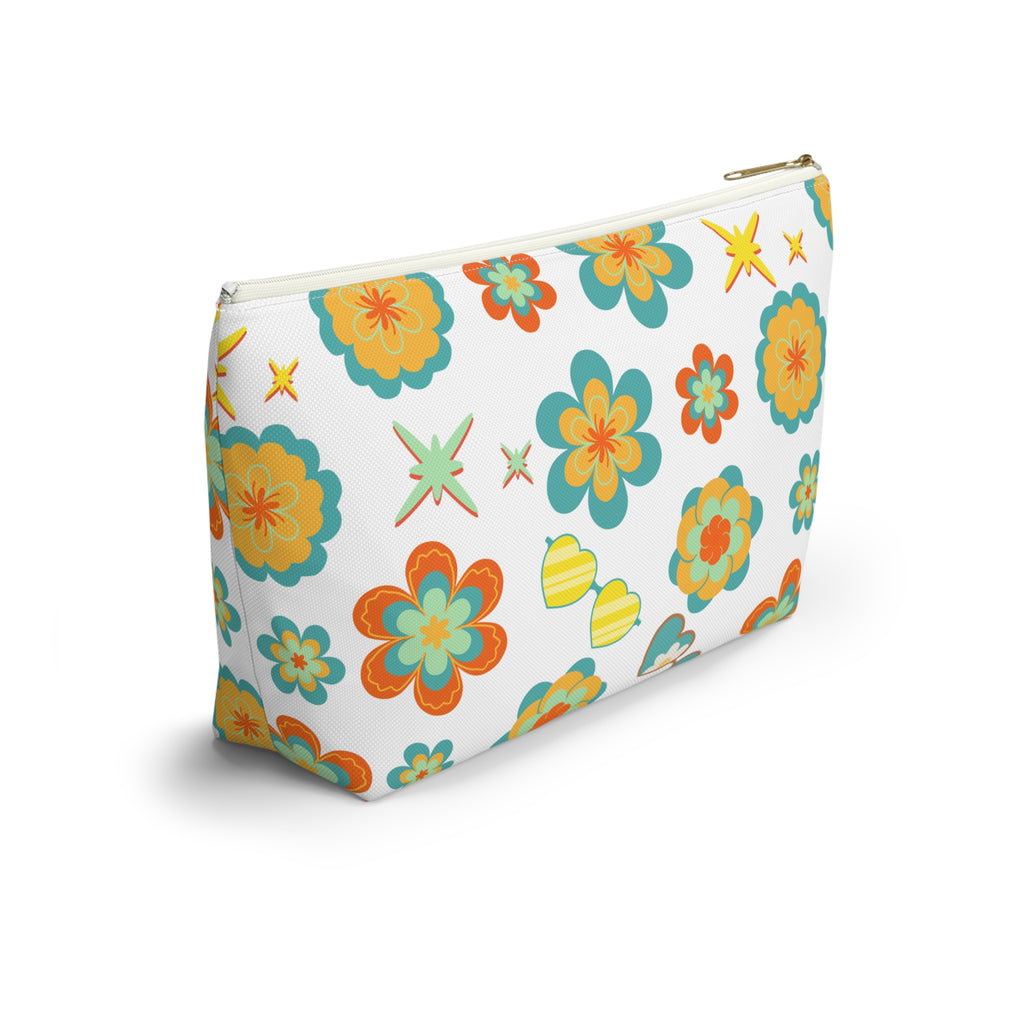Retro Sunglasses Flowers Accessory Pouch — 60s-Inspired Bag