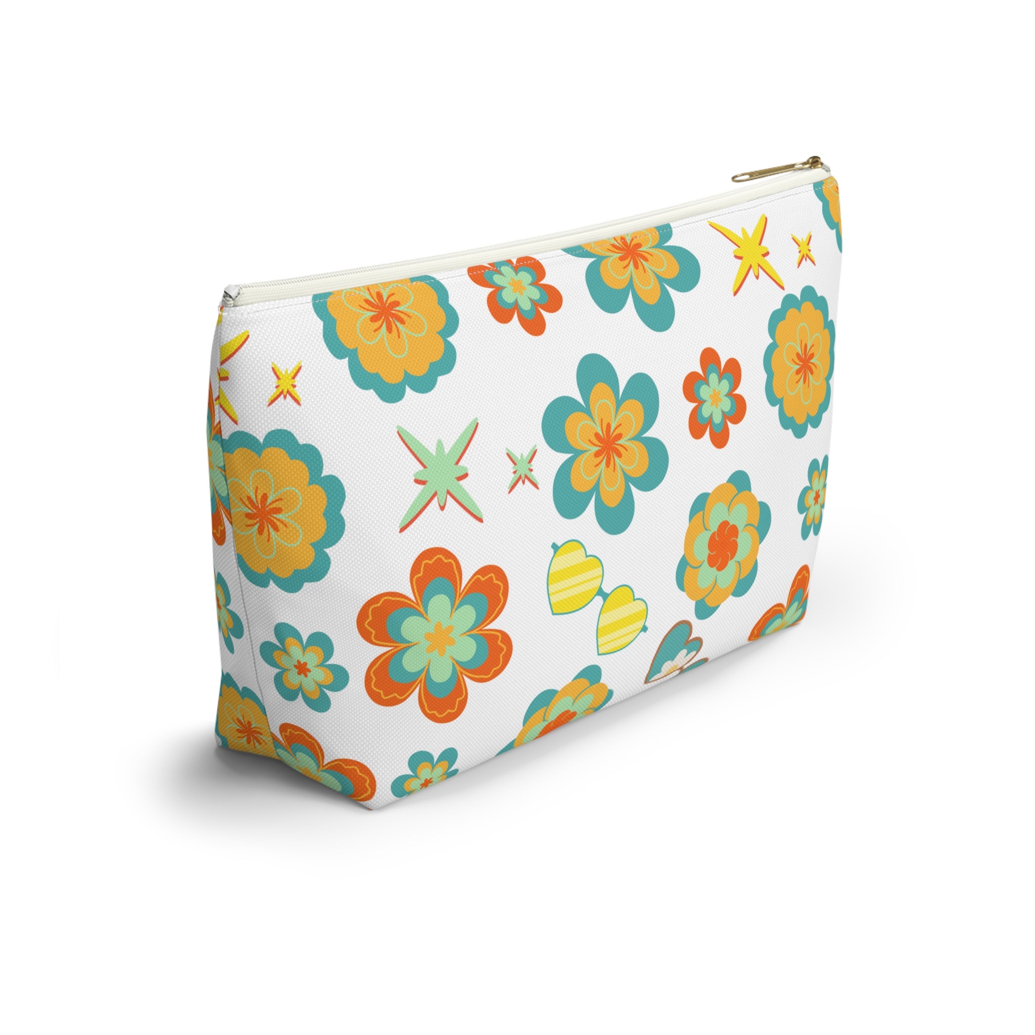 Retro Sunglasses Flowers Accessory Pouch — 60s-Inspired Bag