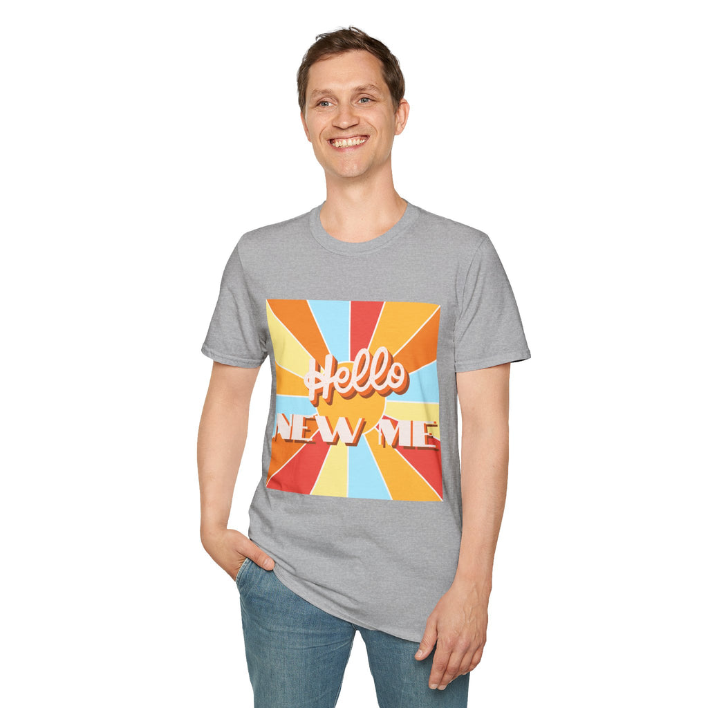 Men's Hello New Me Retro Tee — BACK: 2 Corinthians 5:17