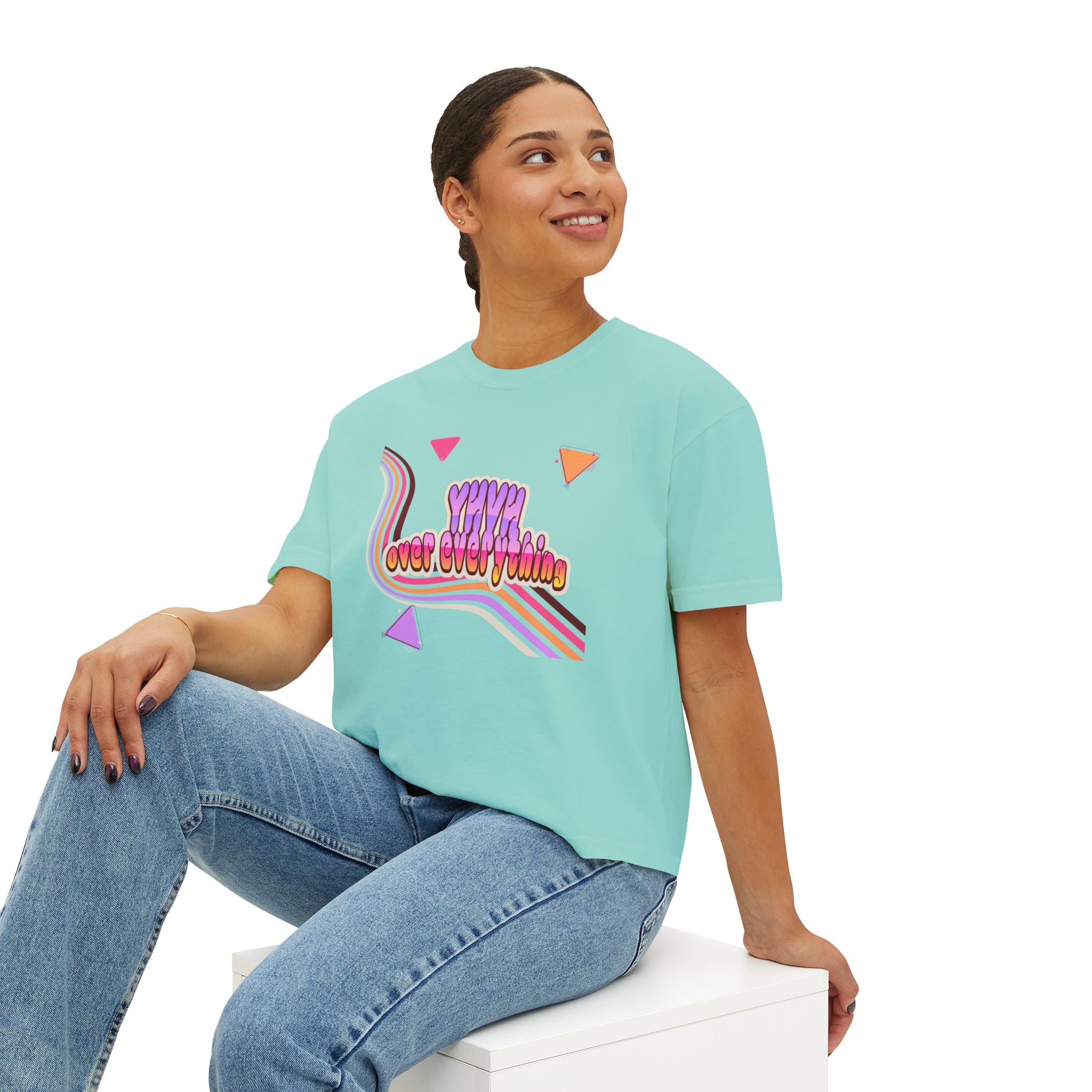 Retro 'YHVH over everything' Boxy Tee — Women's 90s Vibe Graphic T-Shirt