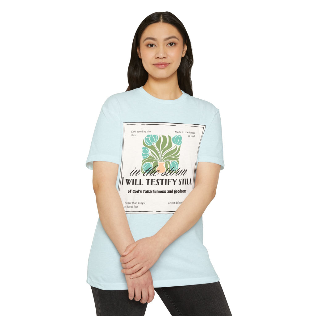 Women's  Faith Graphic T-Shirt — "In the Storm I Will Testify Still" Christian Tee