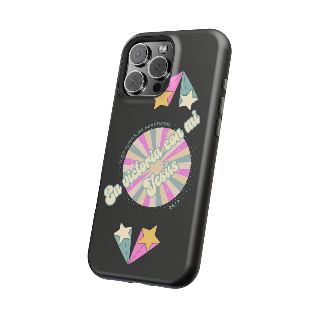Mujeres Cover de Telefono Magnético e Impacto Resistente— "En Victoria con mi Jesús" Retro Star Design