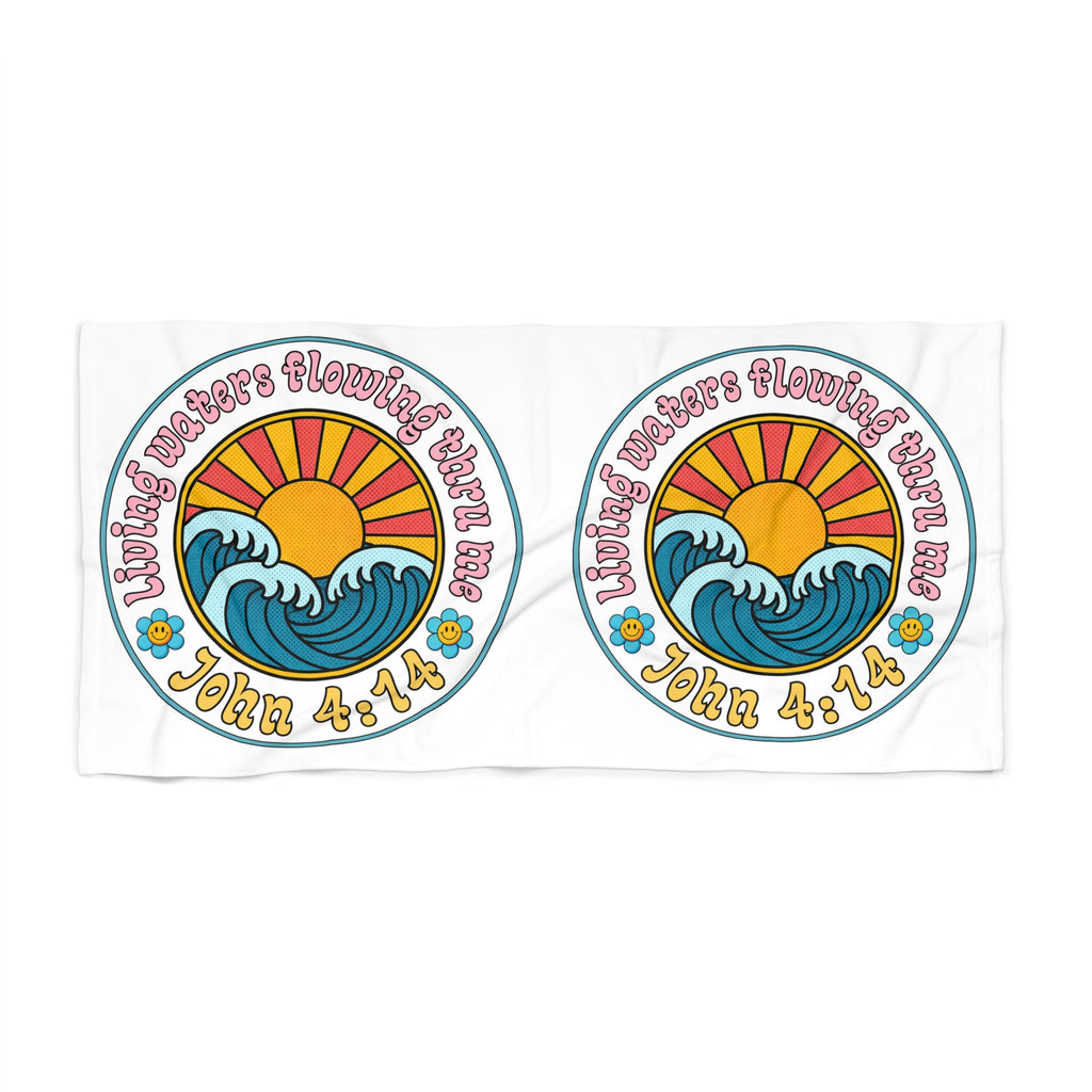 Women's Beach Towel — "Living Waters Flowing" John 4:14 Retro Surf Design