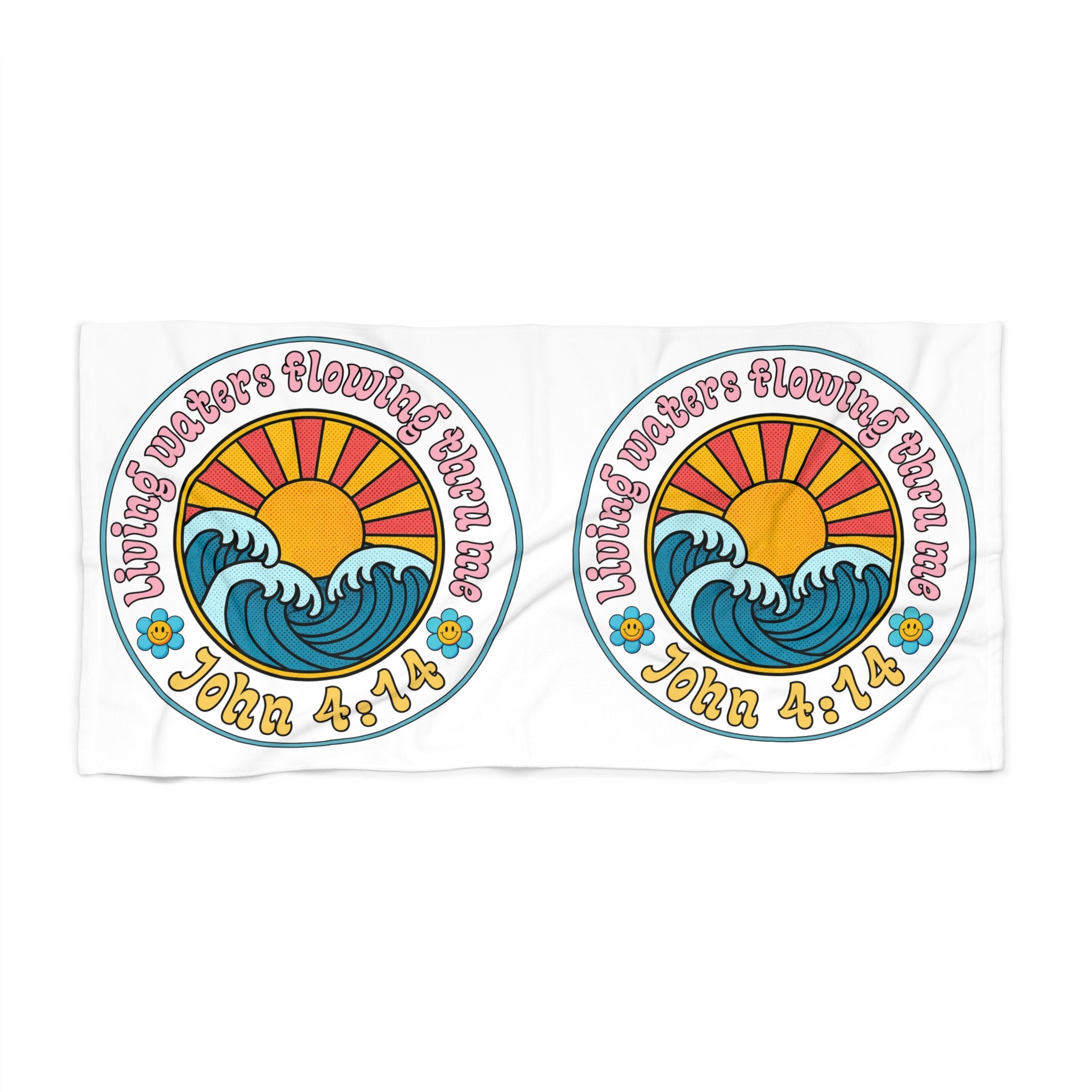 Women's Beach Towel — "Living Waters Flowing" John 4:14 Retro Surf Design