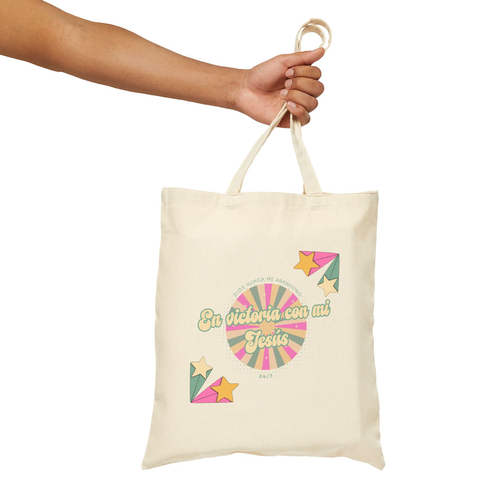 Bolsa de Algodon  — 'En victoria con mi Jesús' Retro Star Christian Canvas Tote