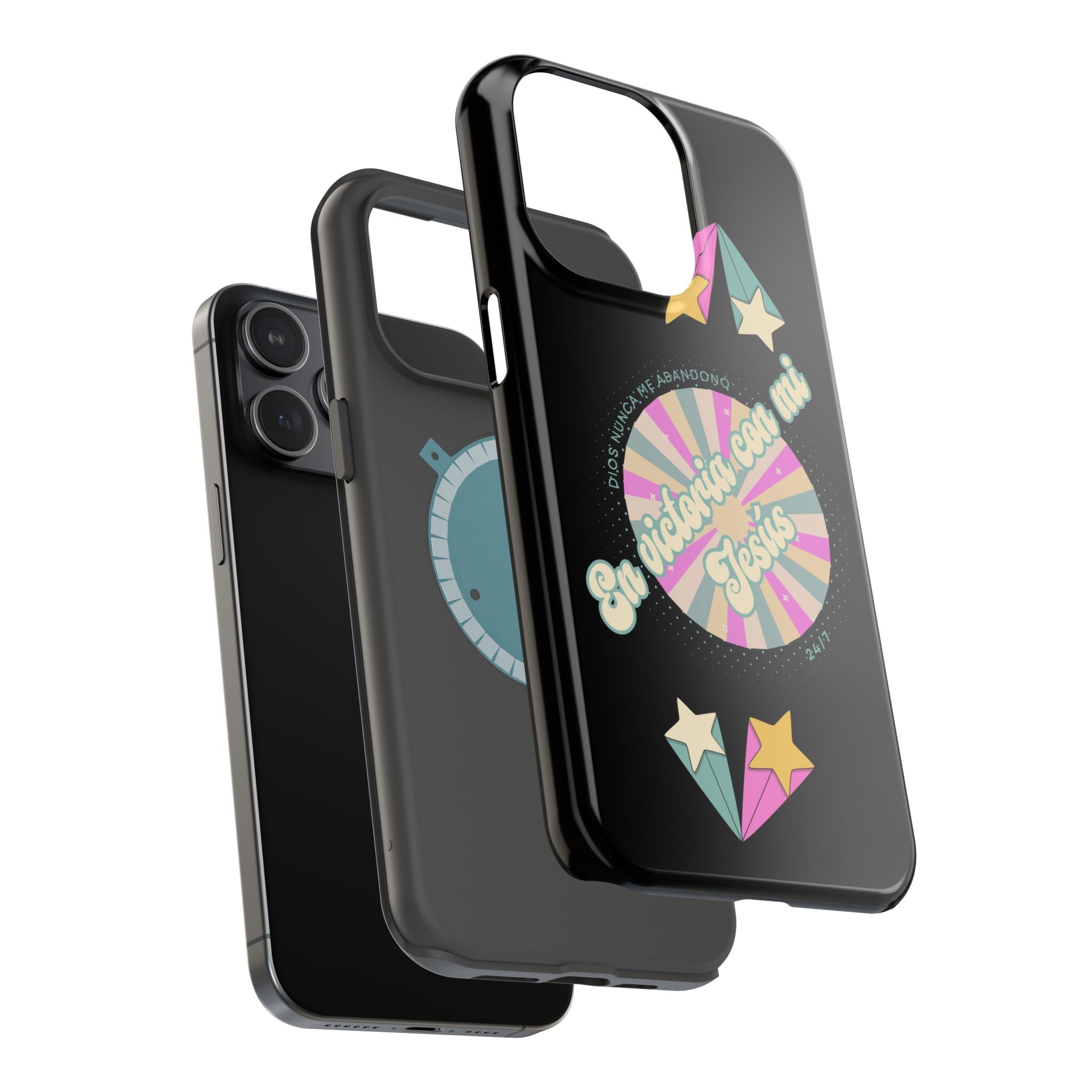 Mujeres Cover de Telefono Magnético e Impacto Resistente— "En Victoria con mi Jesús" Retro Star Design