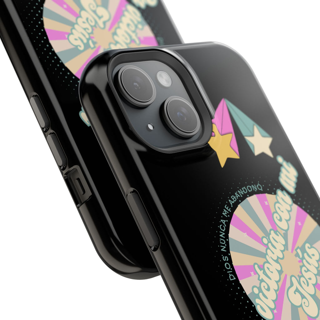 Mujeres Cover de Telefono Magnético e Impacto Resistente— "En Victoria con mi Jesús" Retro Star Design