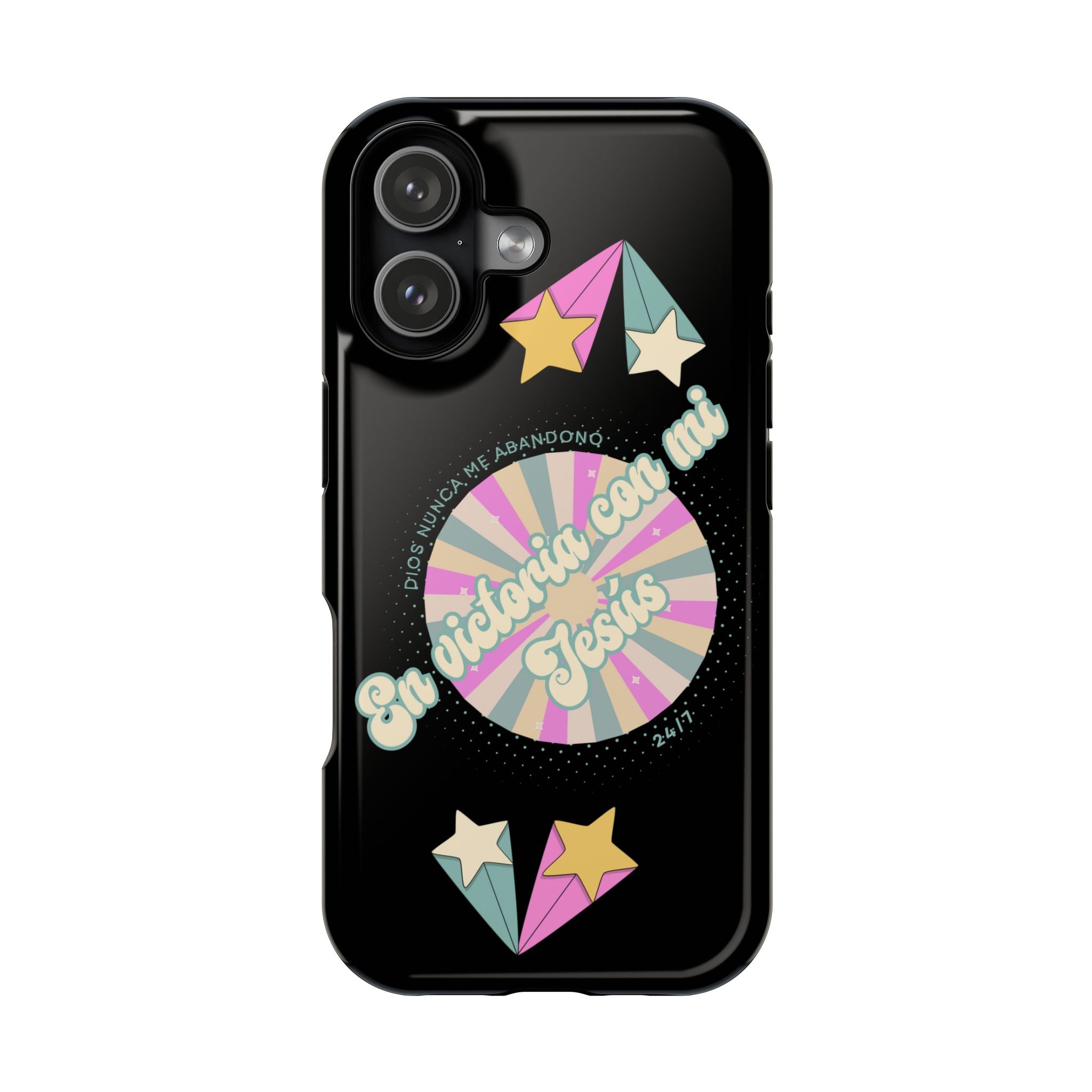 Mujeres Cover de Telefono Magnético e Impacto Resistente— "En Victoria con mi Jesús" Retro Star Design