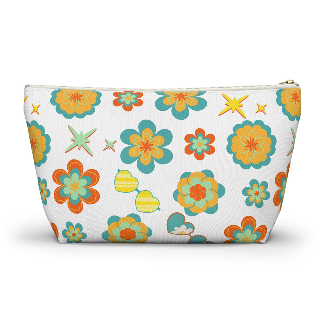 Retro Sunglasses Flowers Accessory Pouch — 60s-Inspired Bag
