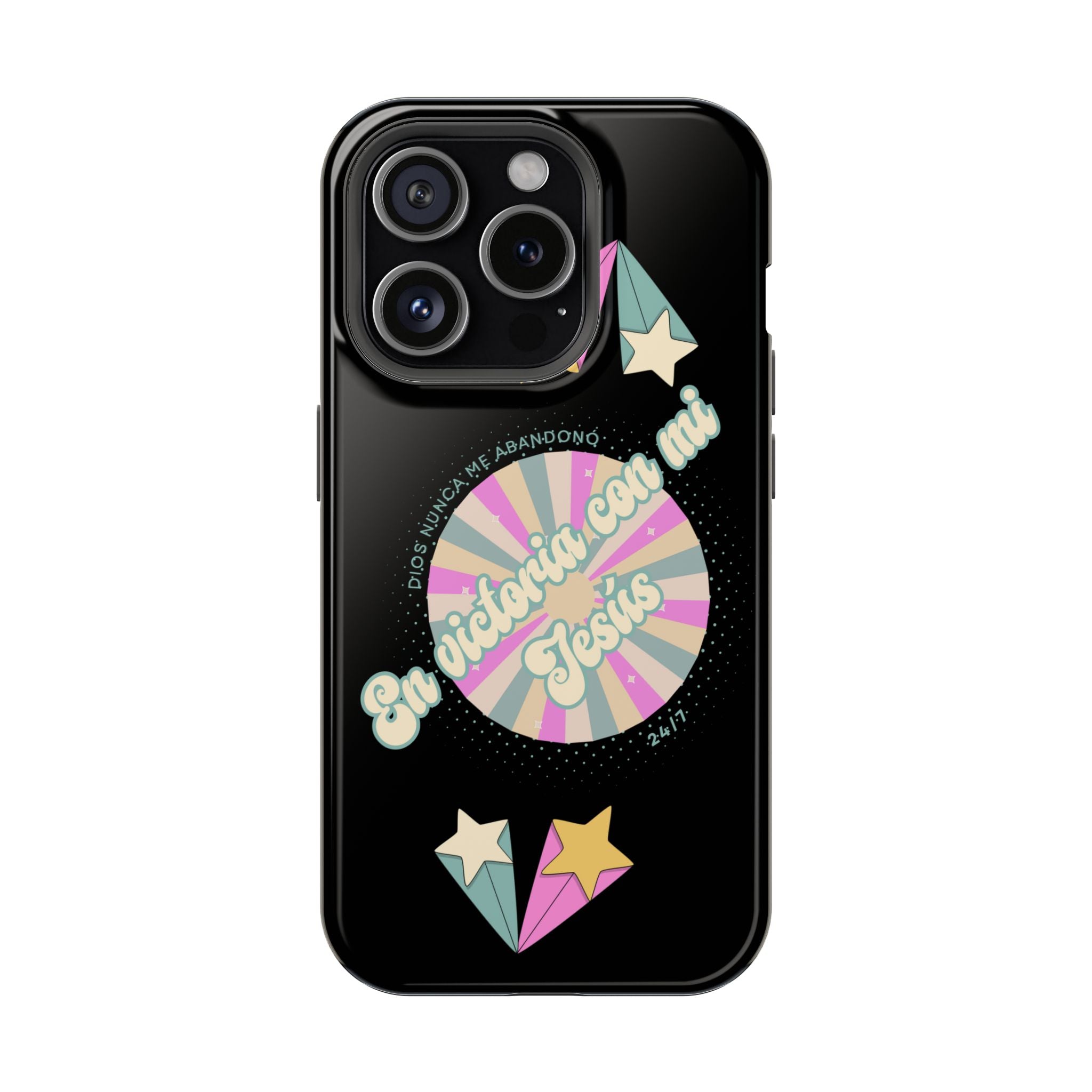 Mujeres Cover de Telefono Magnético e Impacto Resistente— "En Victoria con mi Jesús" Retro Star Design