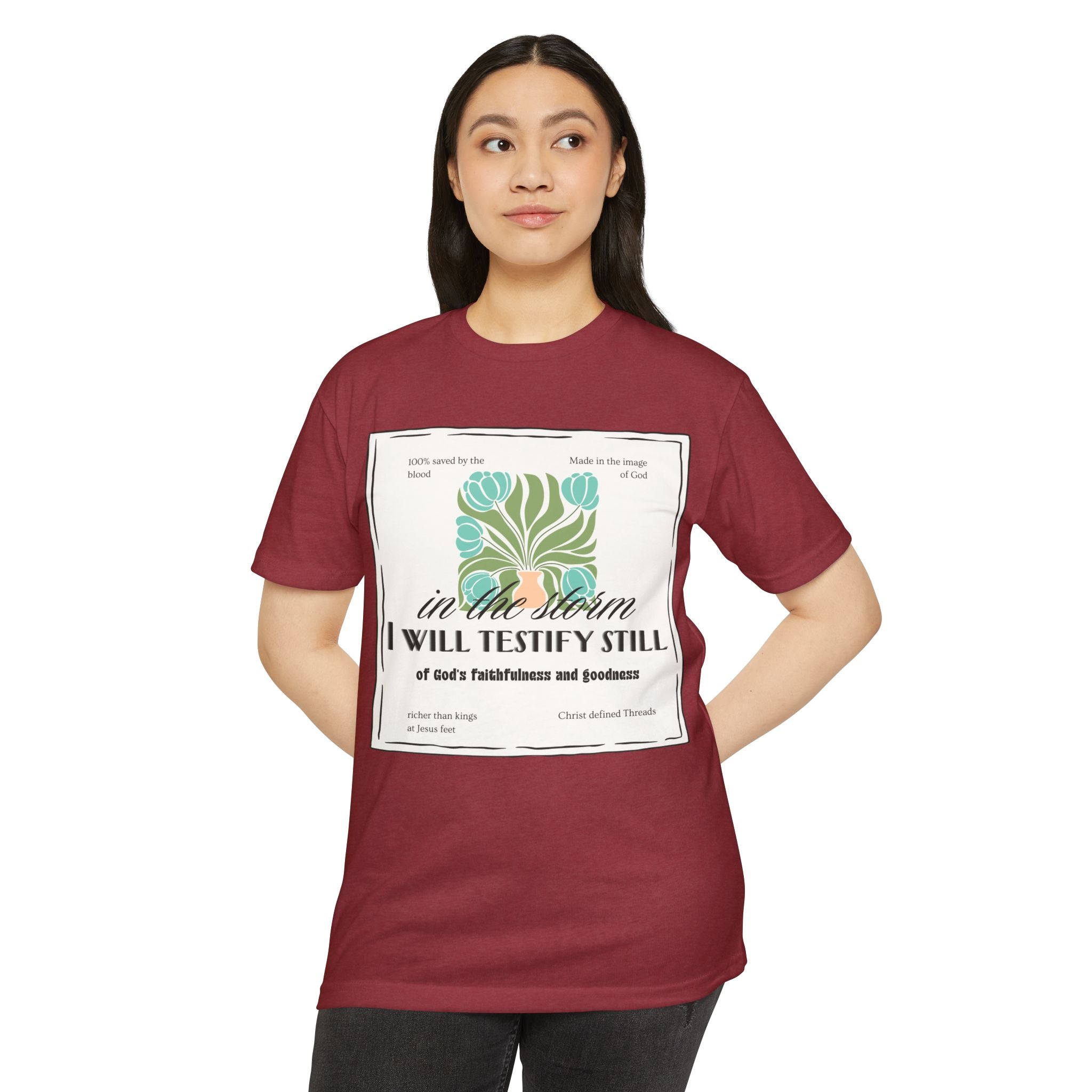 Women's  Faith Graphic T-Shirt — "In the Storm I Will Testify Still" Christian Tee