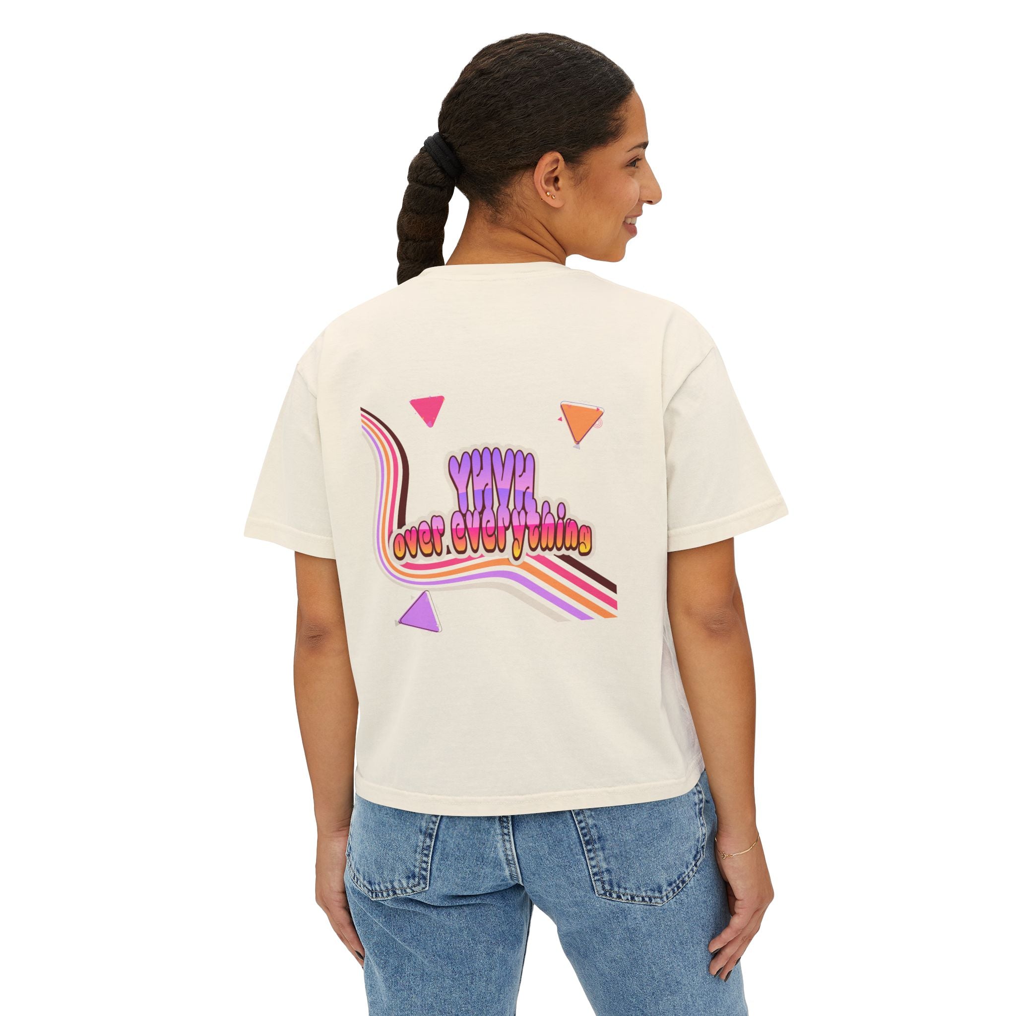 Retro 'YHVH over everything' Boxy Tee — Women's 90s Vibe Graphic T-Shirt