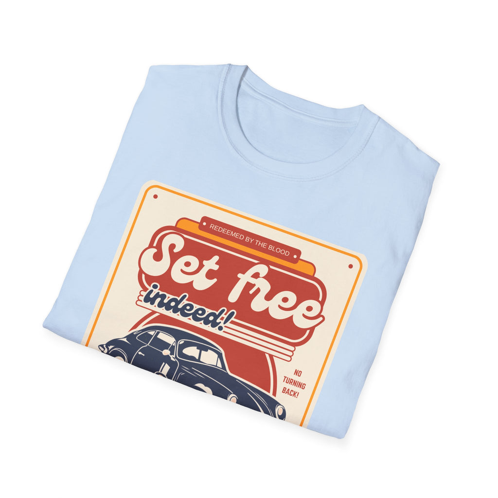 Men's 'Set free Indeed' T‑Shirt — Retro Vintage Car Christian Faith Graphic Tee