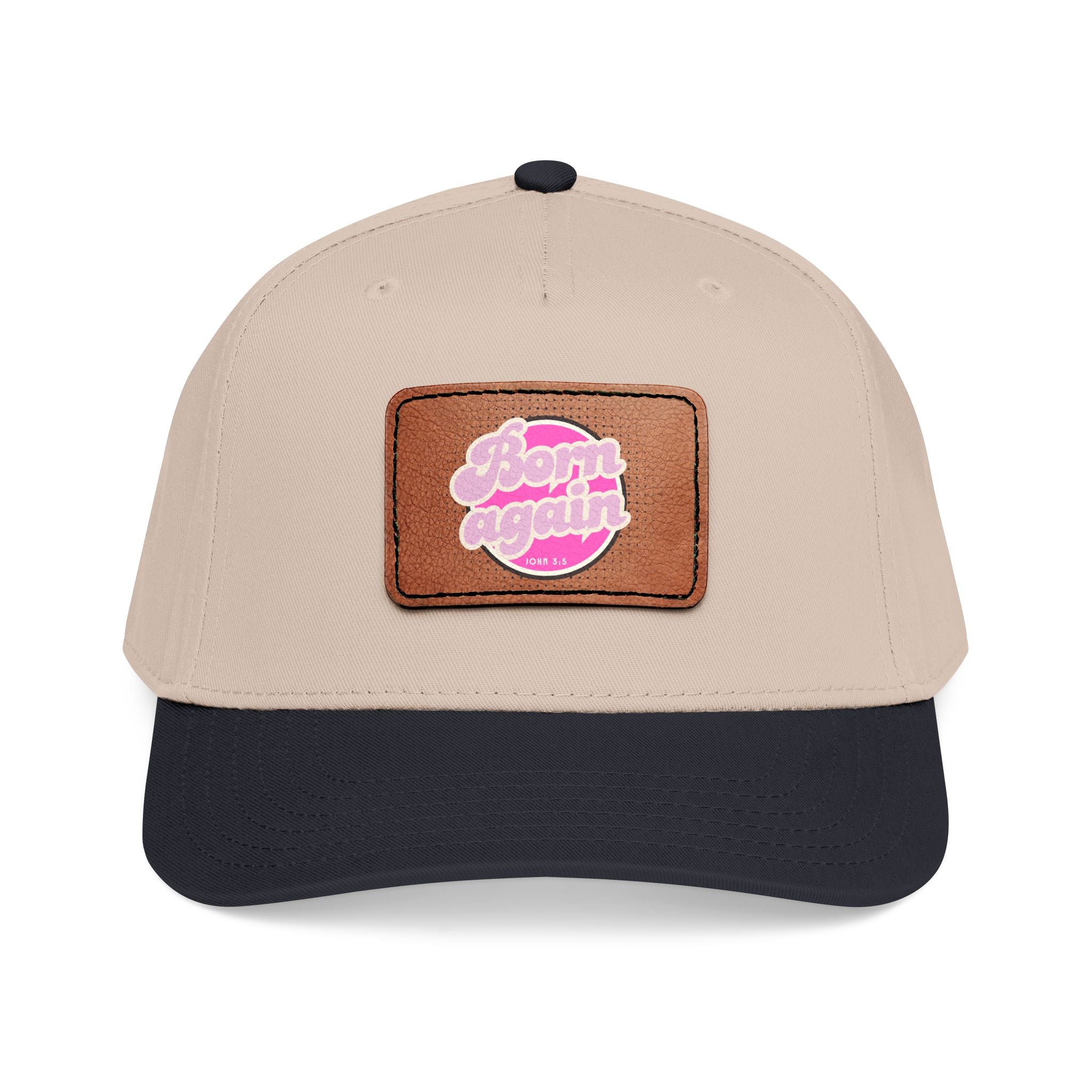 Women's 'Born Again' Leather Patch Baseball Cap — Retro Pink Logo Mid-Profile Hat