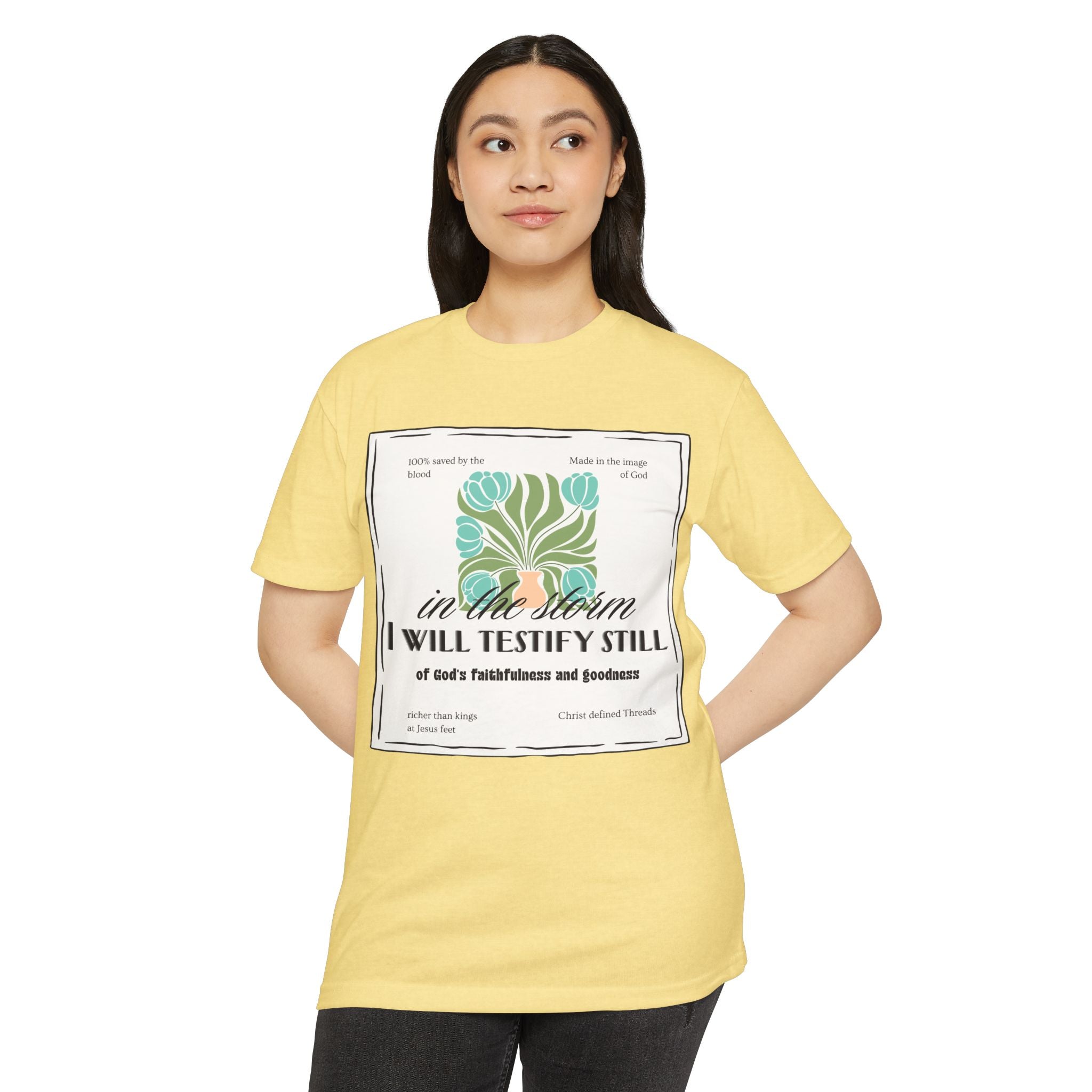 Women's  Faith Graphic T-Shirt — "In the Storm I Will Testify Still" Christian Tee