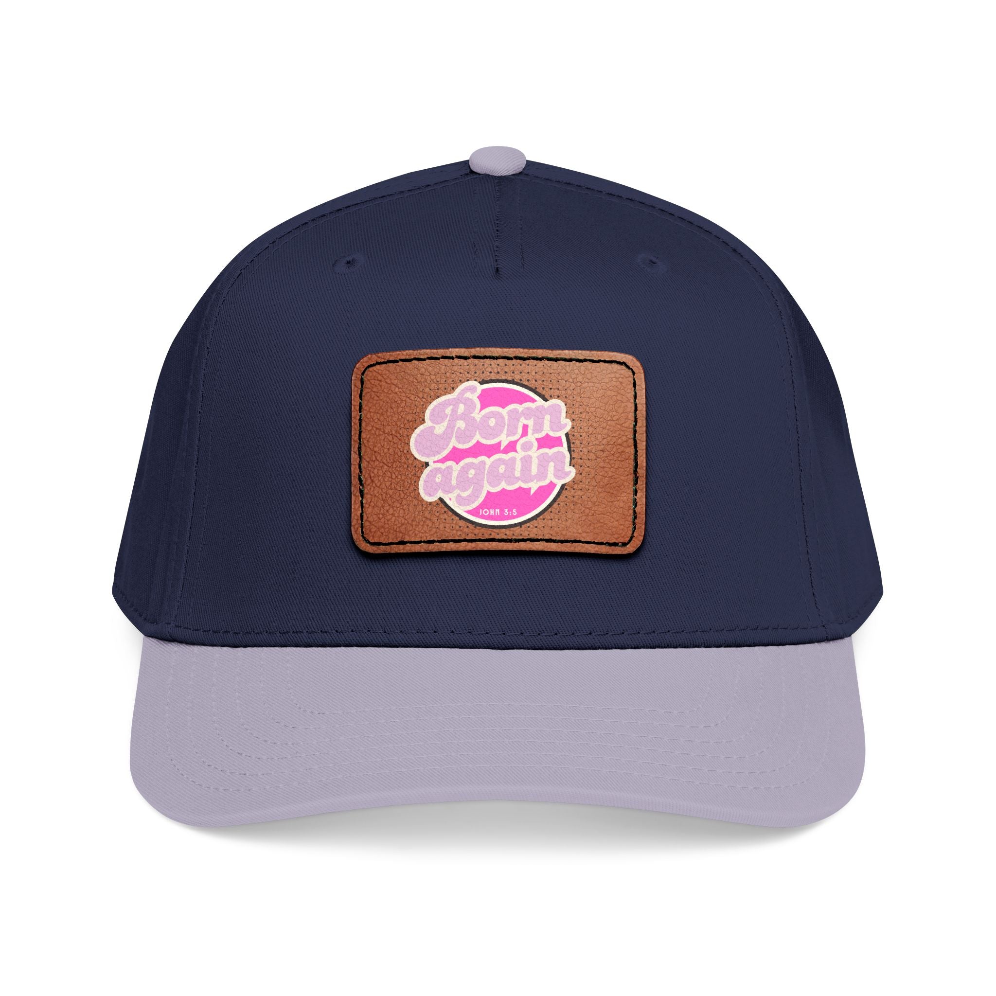 Women's 'Born Again' Leather Patch Baseball Cap — Retro Pink Logo Mid-Profile Hat