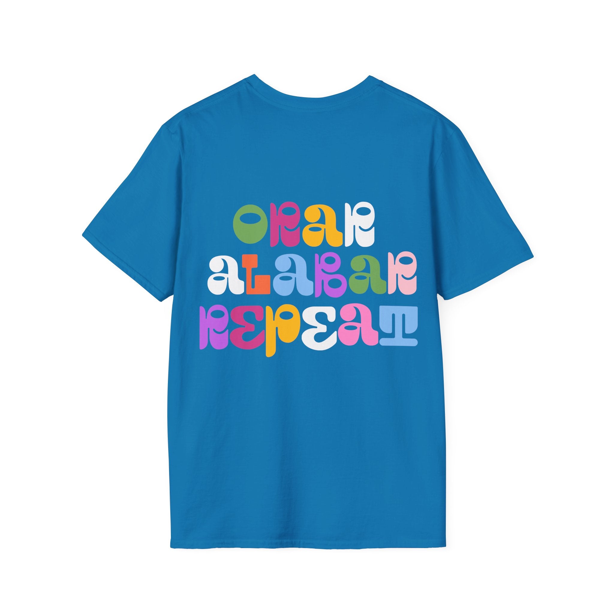 Woman's Bilingual Orar,Alabar, Repeat Tee — Colorful Groovy Type Design