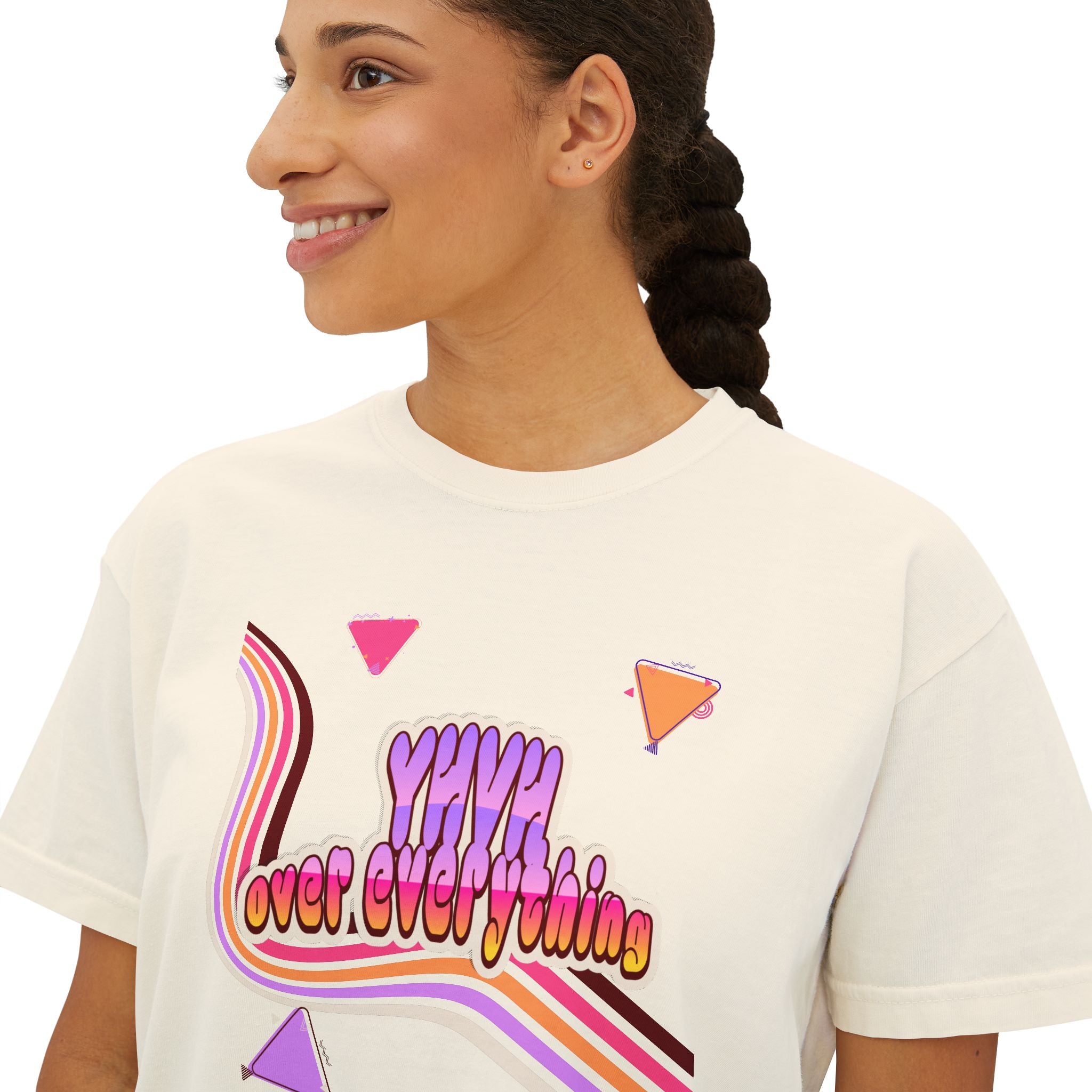 Retro 'YHVH over everything' Boxy Tee — Women's 90s Vibe Graphic T-Shirt