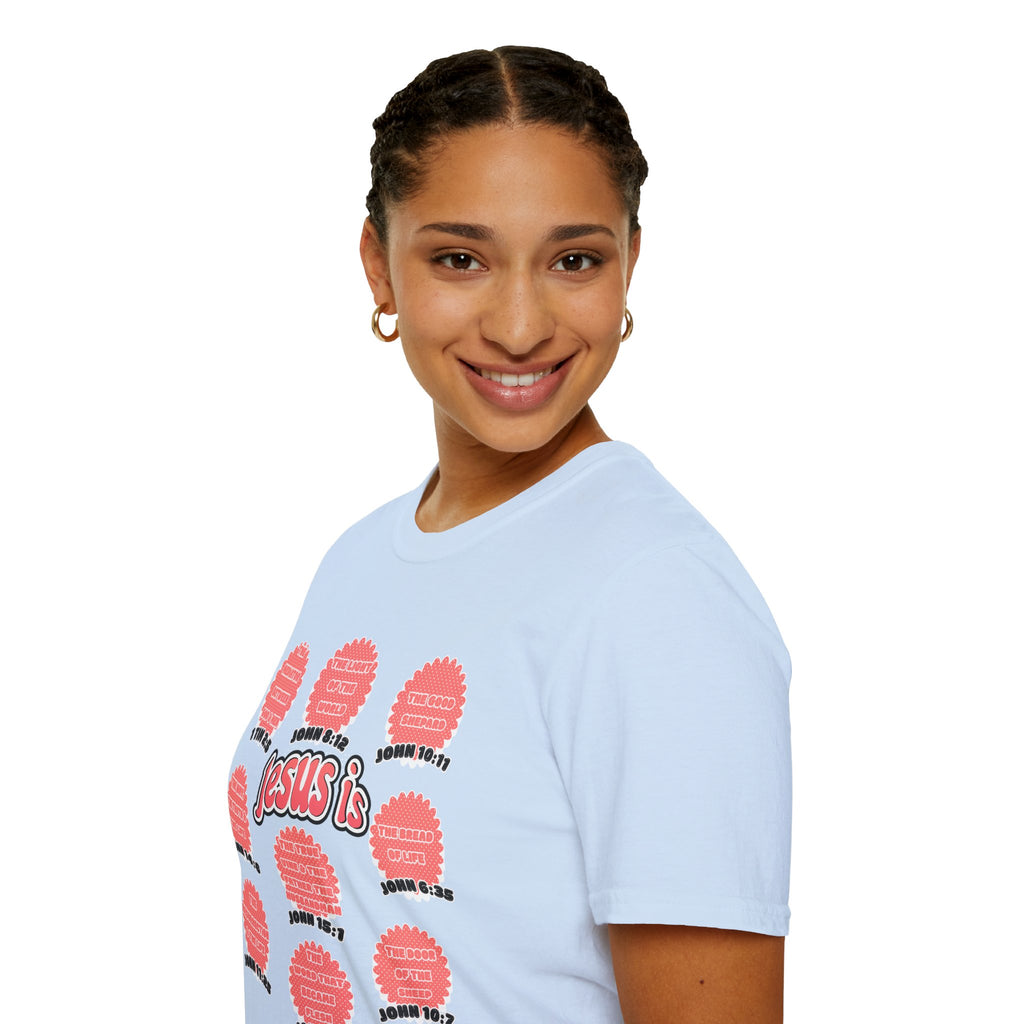 Women's 'Jesus is' T-Shirt — Inspirational Christian Scripture Tee (John 3:16, John 10:27)