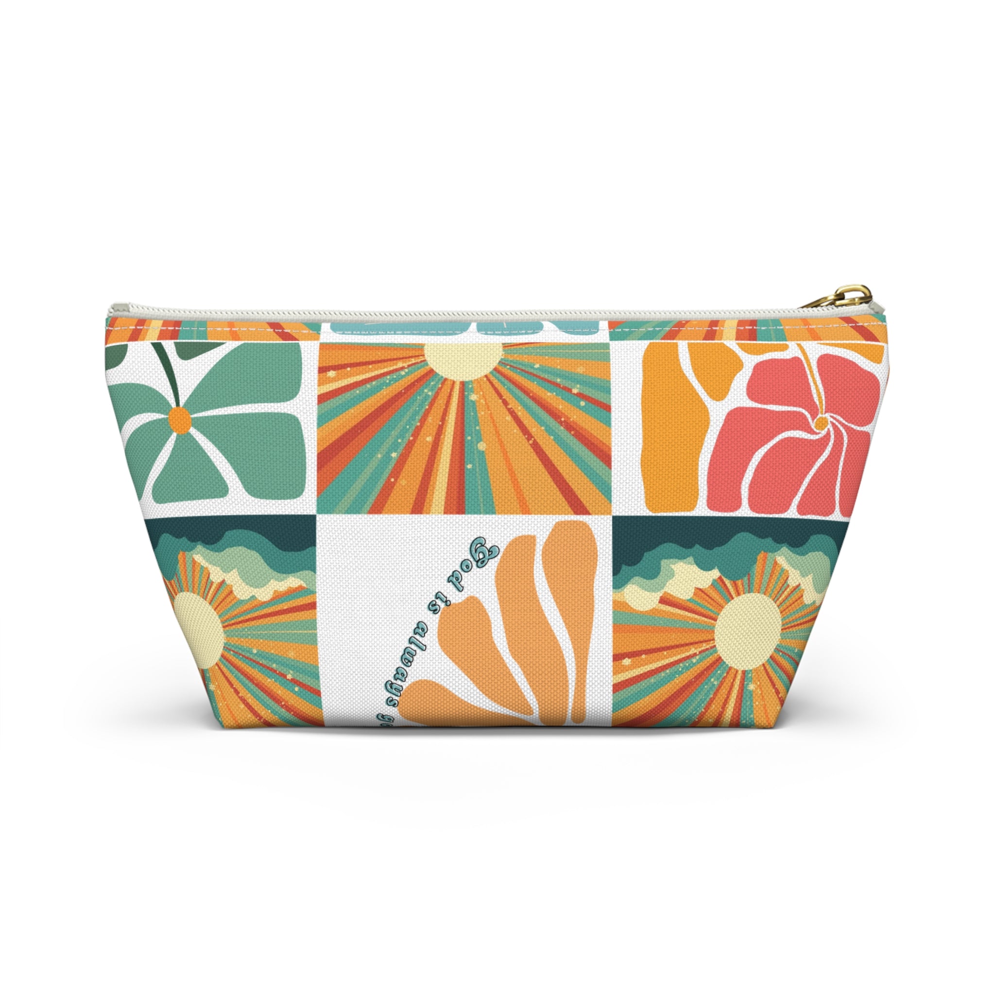 Retro Floral Sunrays Accessory Pouch — Colorful Sunrays T‑Bottom Bag