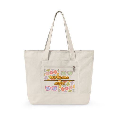 "Enfocada en Jesús" Canvas Tote - Retro Zippered Beach Bag
