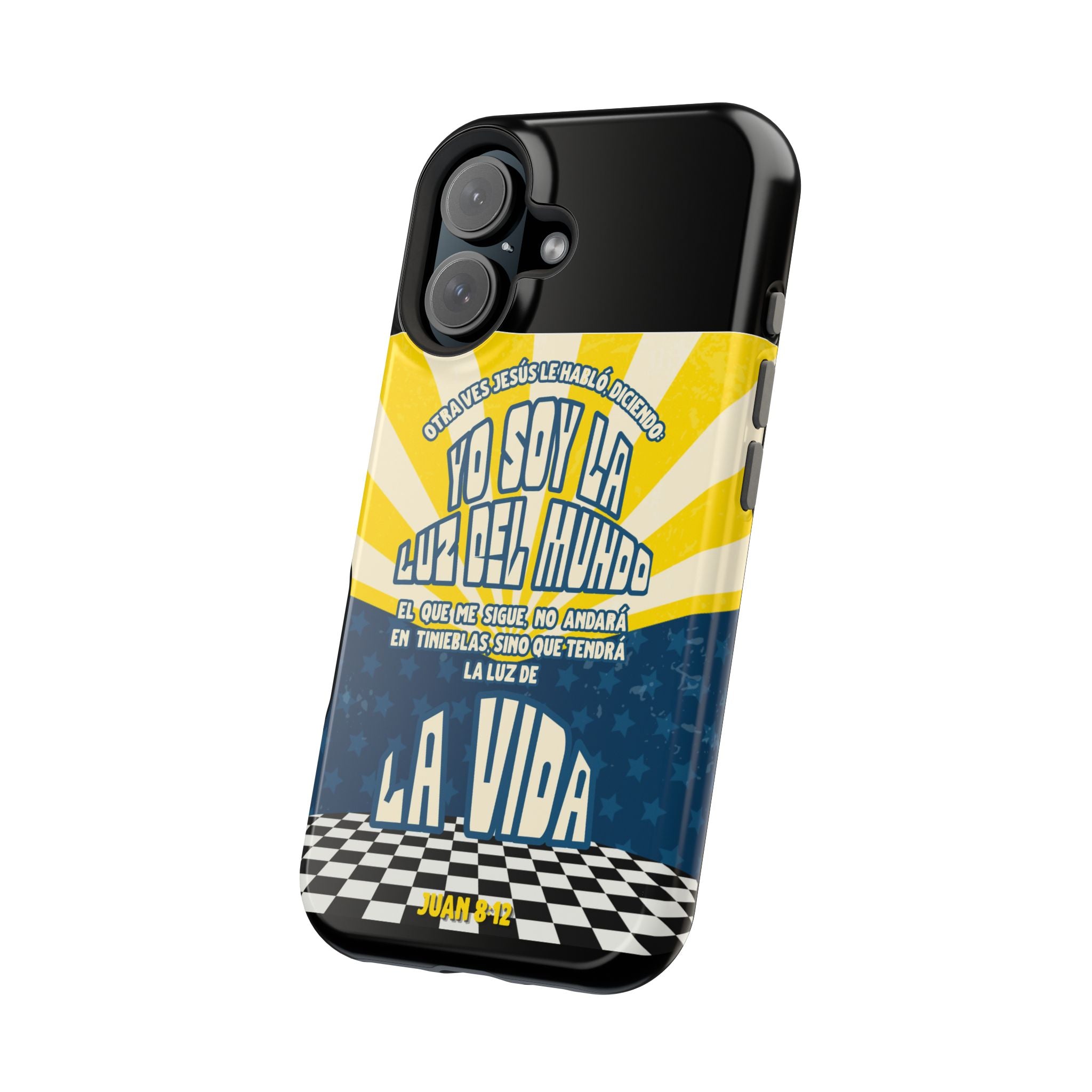 "Yo soy la luz del mundo" protección para telefono (Juan 8:12)— Para hombres- Magnético y resistente al impacto
