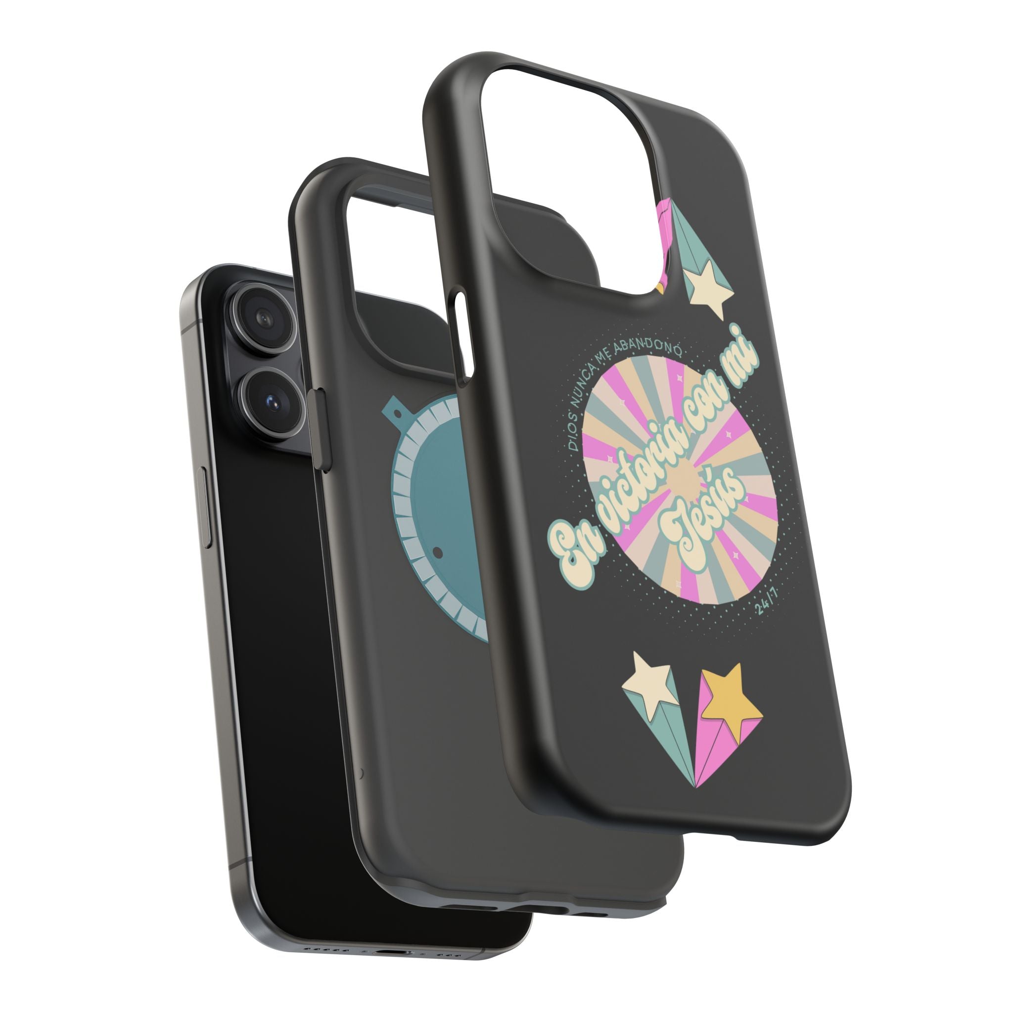 Mujeres Cover de Telefono Magnético e Impacto Resistente— "En Victoria con mi Jesús" Retro Star Design