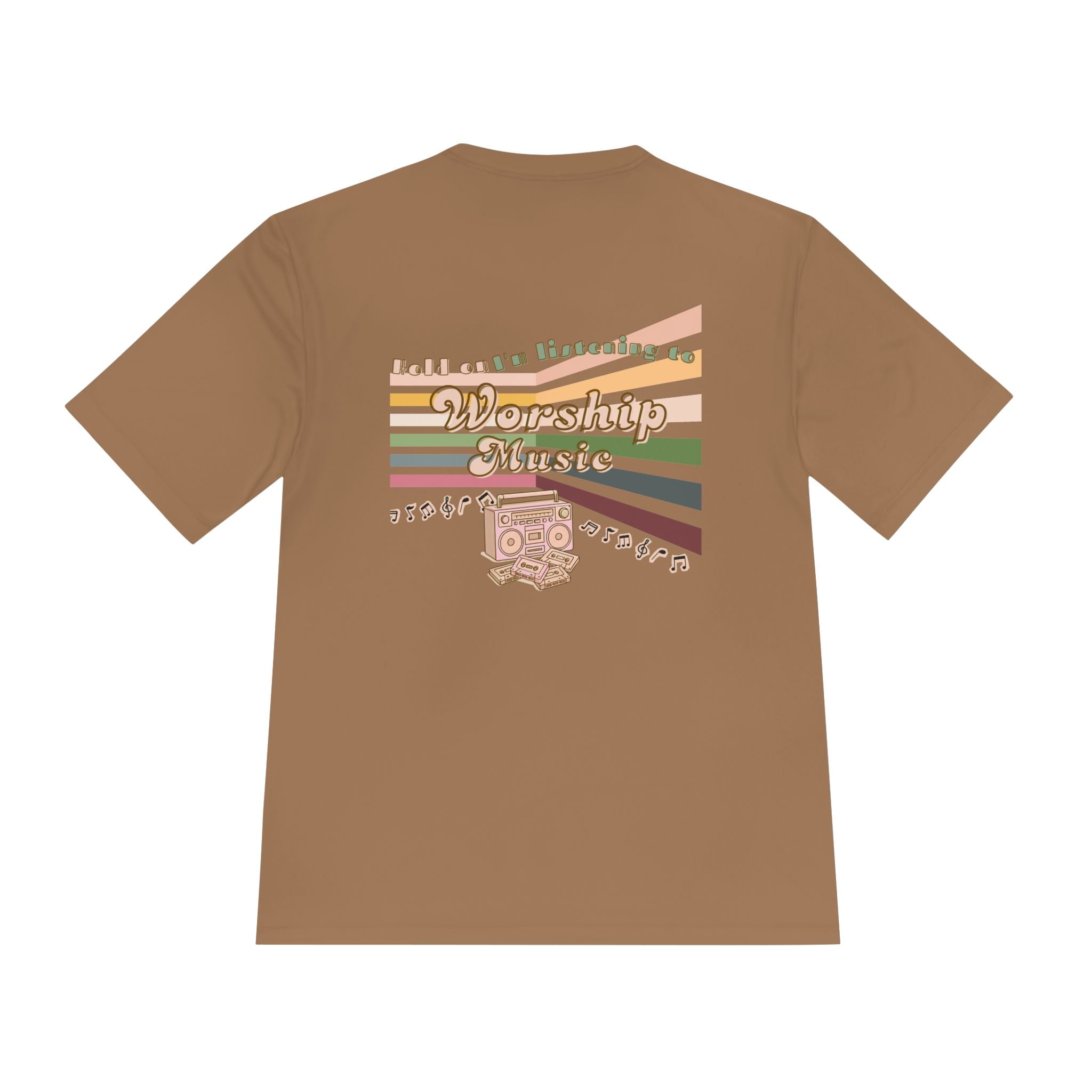 Women's Worship Music Moisture Wicking Tee — Retro Stripes & Speaker Graphic