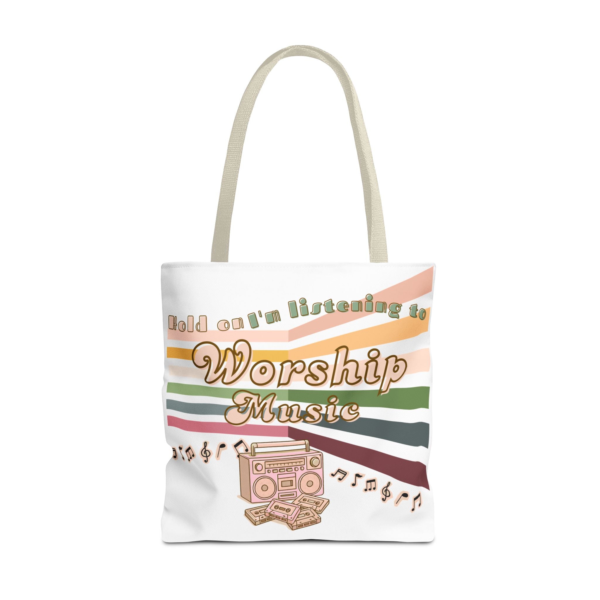 Worship Music Tote Bag – Faith-Inspired Retro Boombox Design
