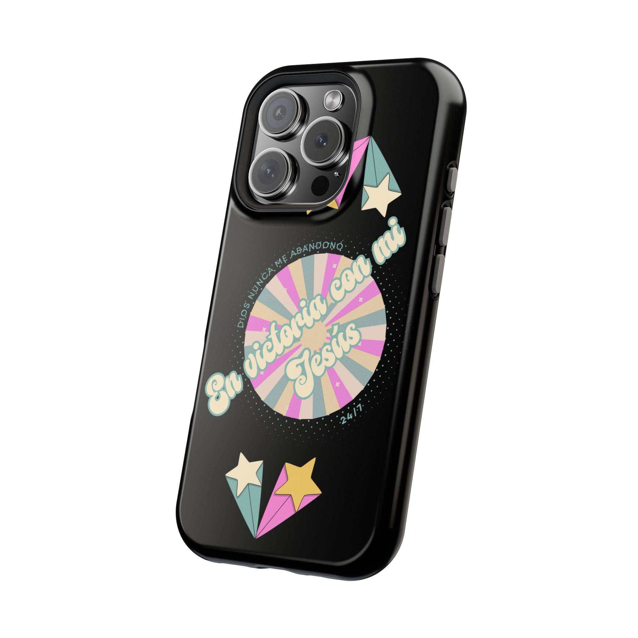 Mujeres Cover de Telefono Magnético e Impacto Resistente— "En Victoria con mi Jesús" Retro Star Design