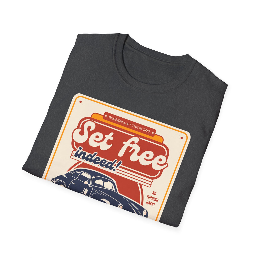 Men's 'Set free Indeed' T‑Shirt — Retro Vintage Car Christian Faith Graphic Tee