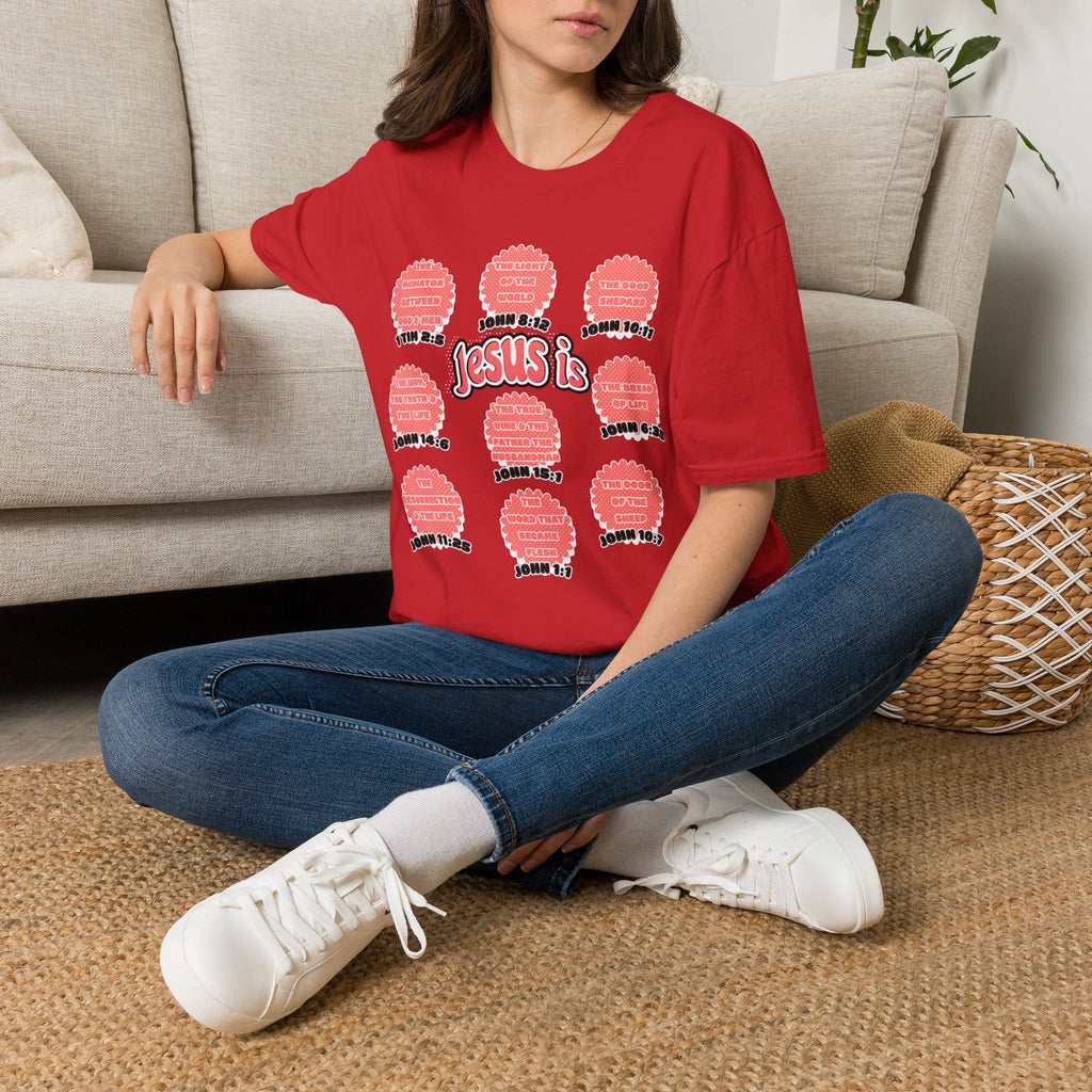 Women's 'Jesus is' T-Shirt — Inspirational Christian Scripture Tee (John 3:16, John 10:27)