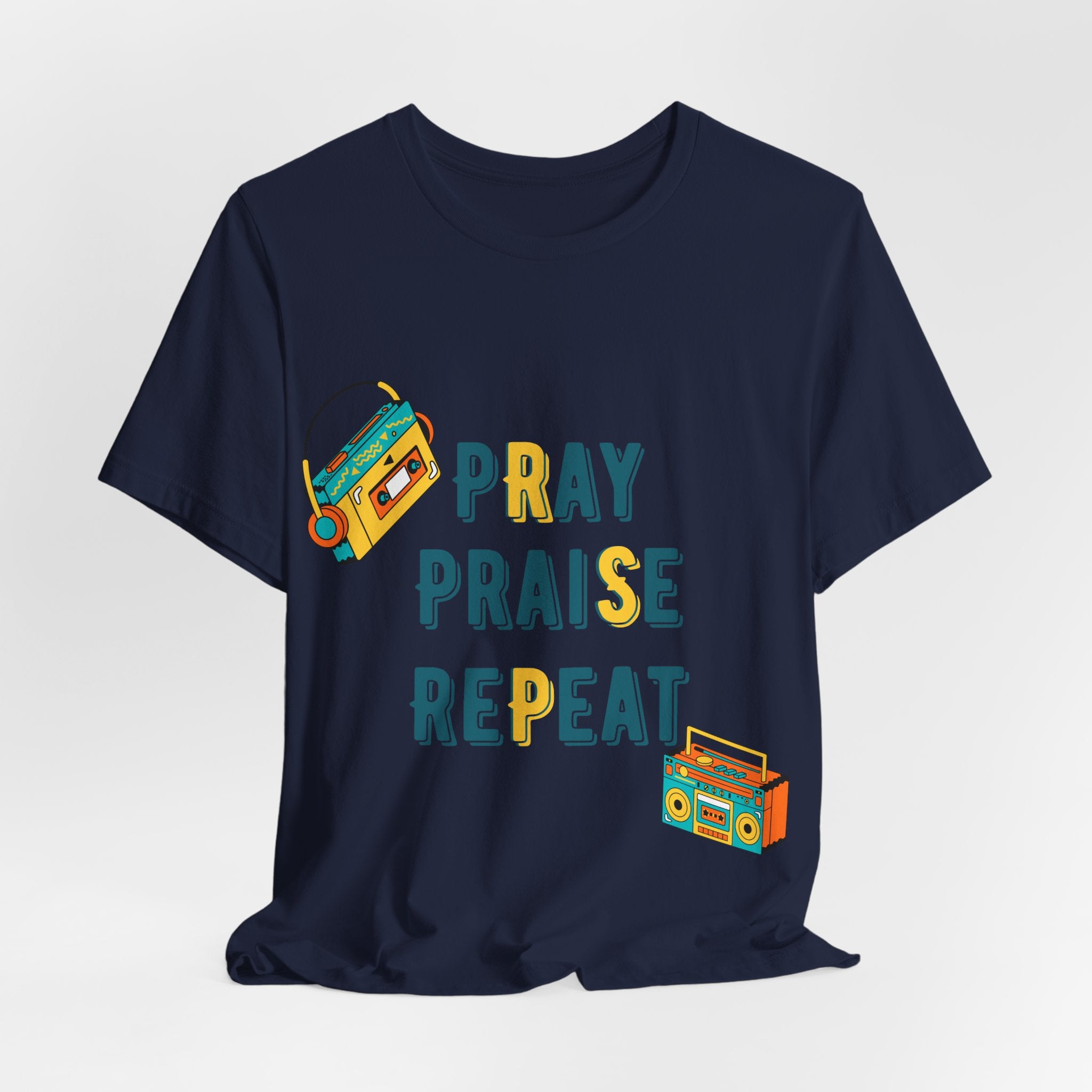 Men's Pray Praise Repeat T-Shirt — Vintage Boombox Christian Tee