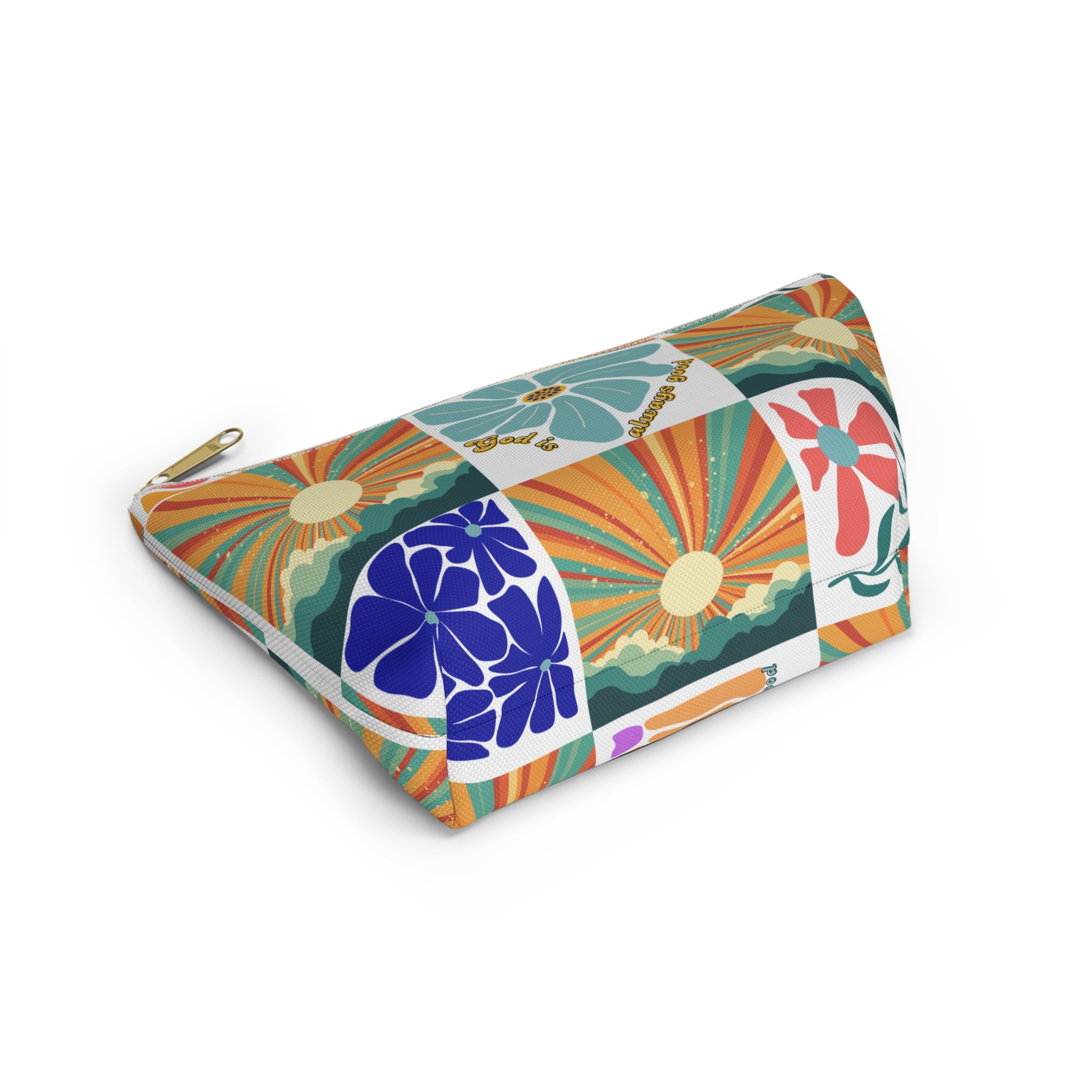 Retro Floral Sunrays Accessory Pouch — Colorful Sunrays T‑Bottom Bag