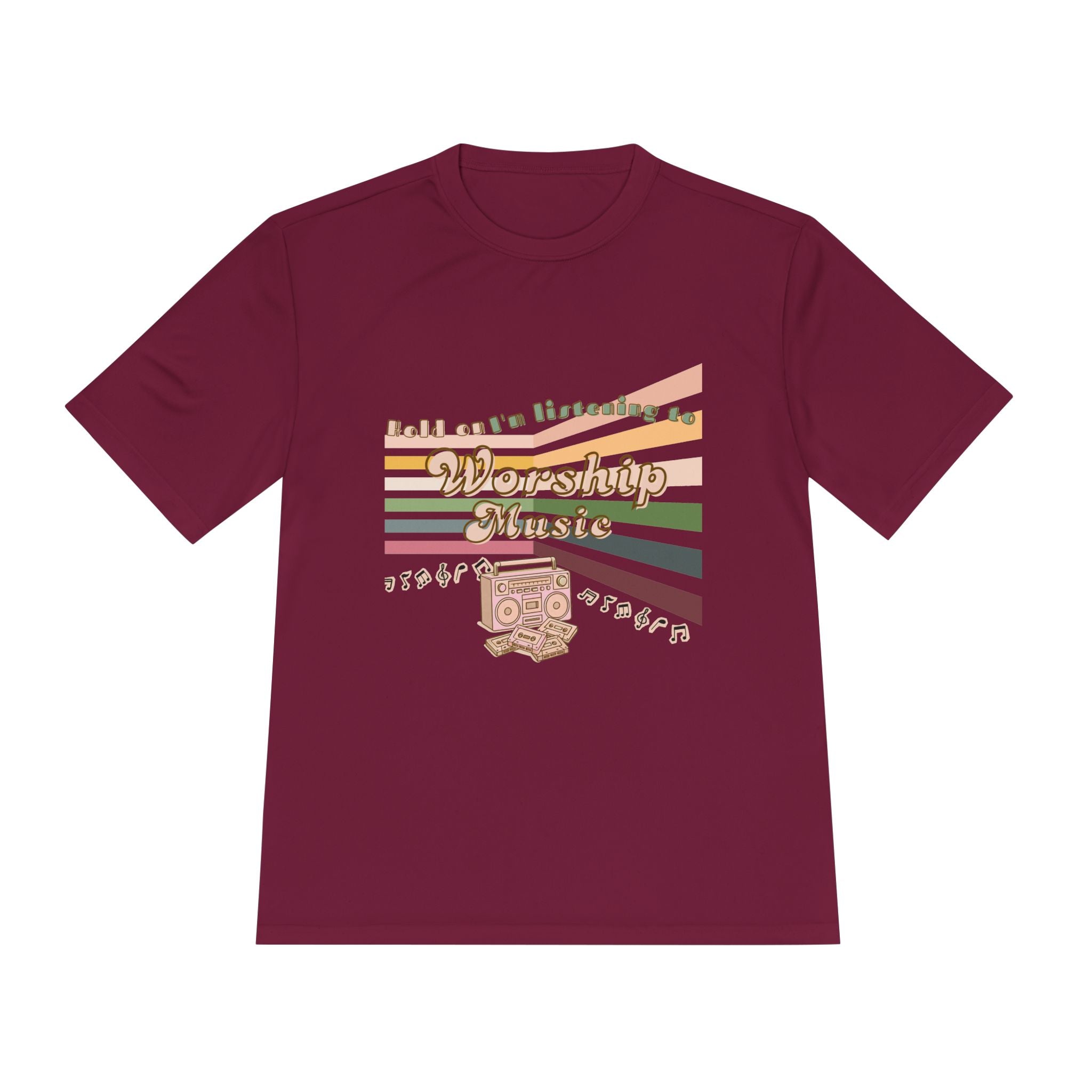 Women's Worship Music Moisture Wicking Tee — Retro Stripes & Speaker Graphic