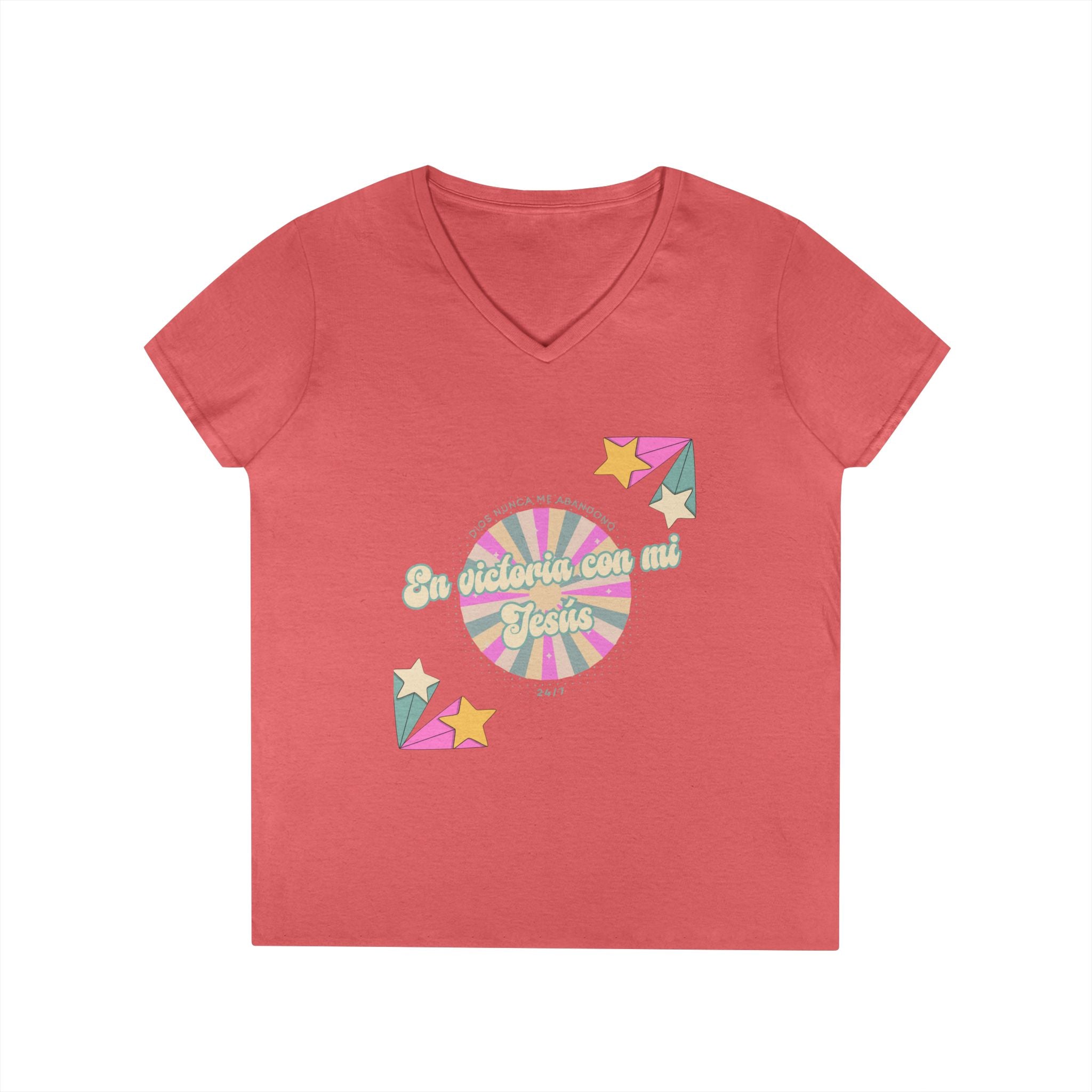 Camisa cuello V-Neck — "En victoria con mi Jesús" Para Mujeres