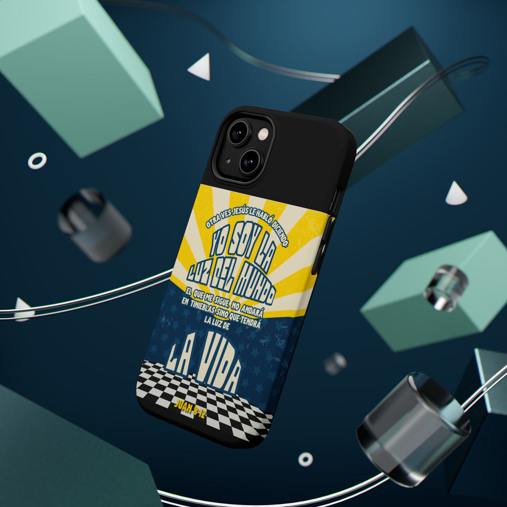 "Yo soy la luz del mundo" protección para telefono (Juan 8:12)— Para hombres- Magnético y resistente al impacto