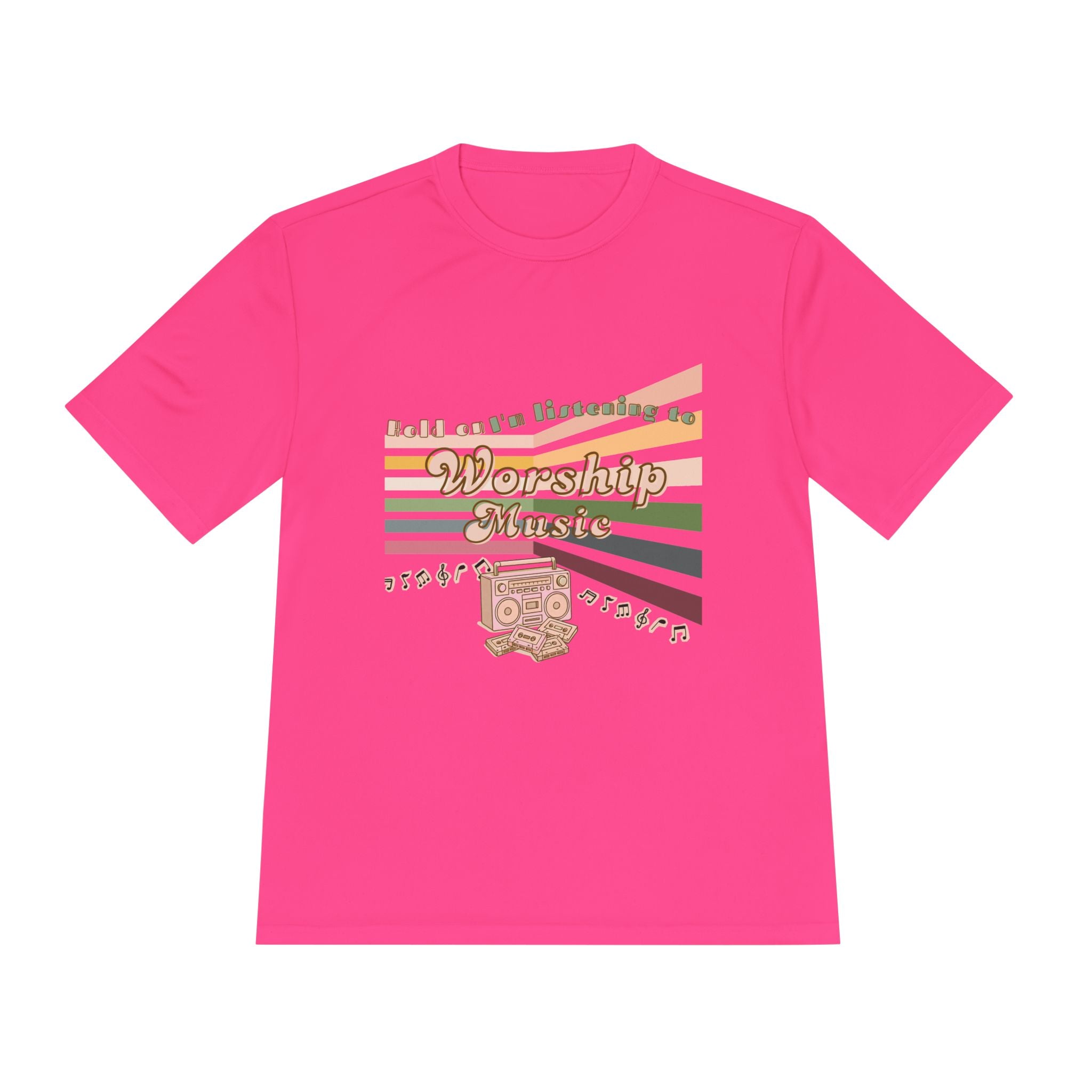 Women's Worship Music Moisture Wicking Tee — Retro Stripes & Speaker Graphic