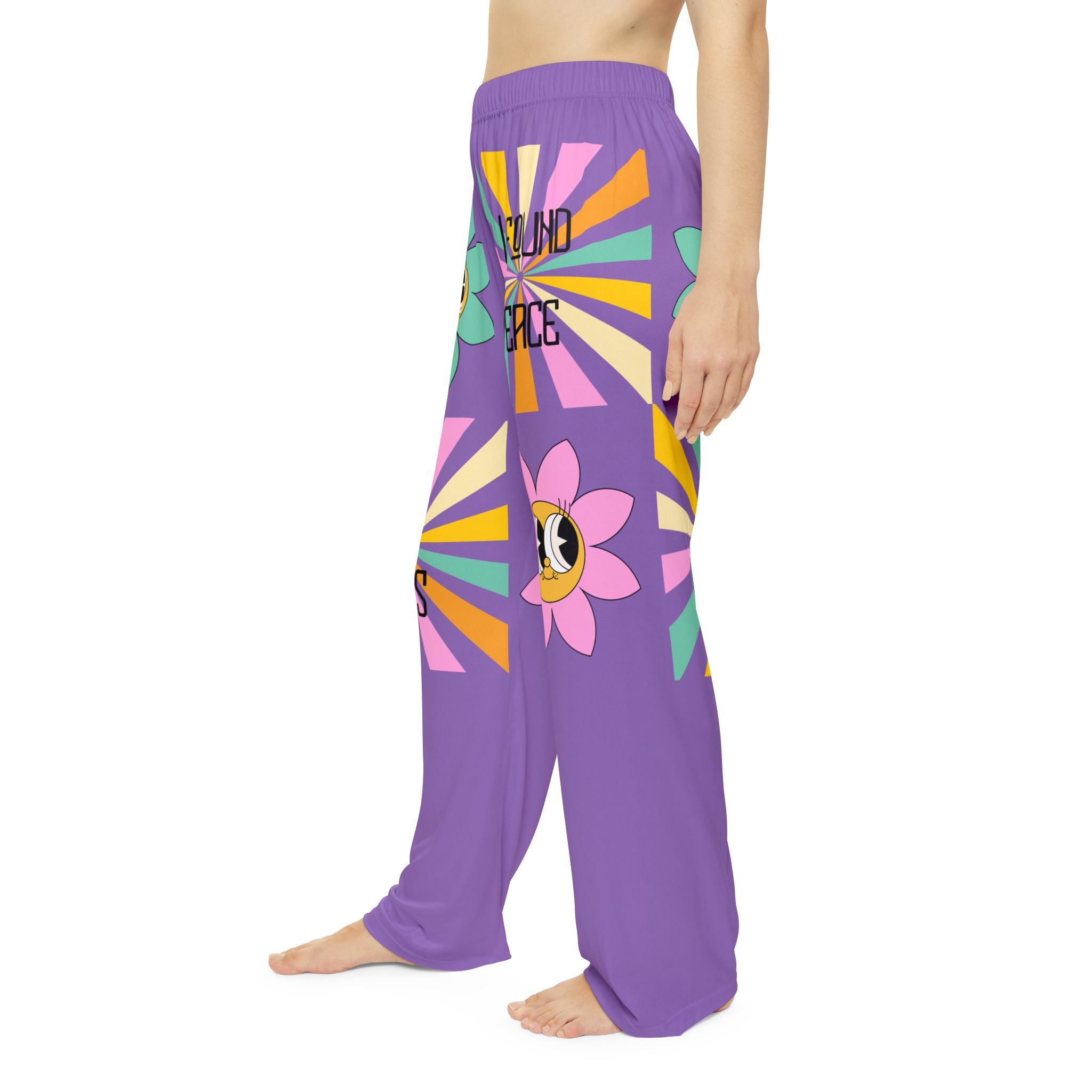 'I found peace in Jesus' Pajama Pants — Purple Retro Peace Lounge Pants