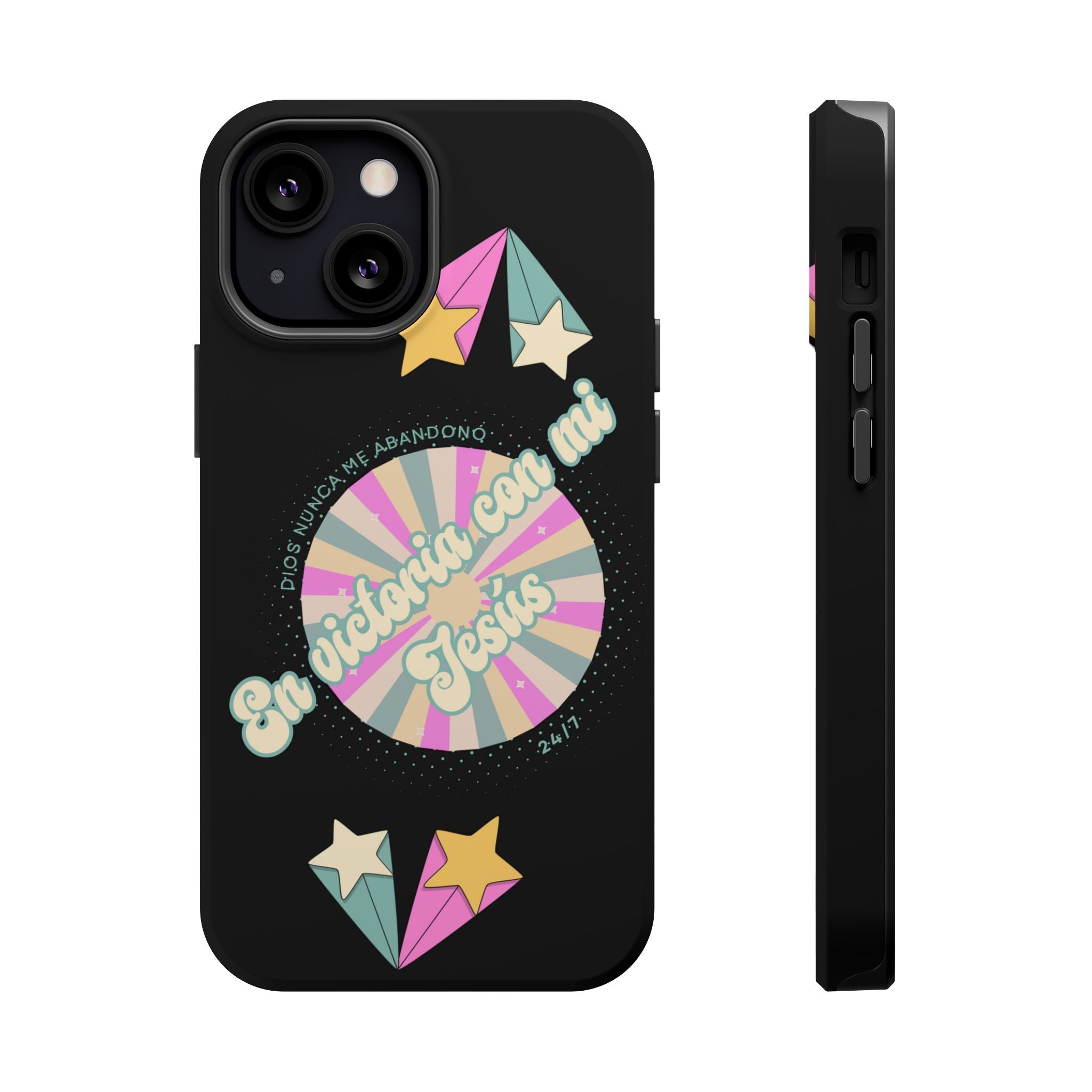 Mujeres Cover de Telefono Magnético e Impacto Resistente— "En Victoria con mi Jesús" Retro Star Design