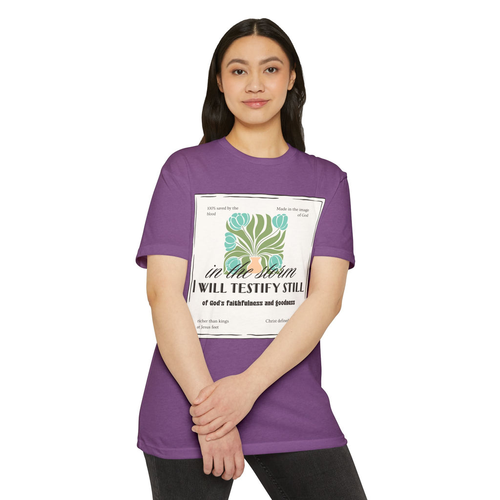 Women's  Faith Graphic T-Shirt — "In the Storm I Will Testify Still" Christian Tee