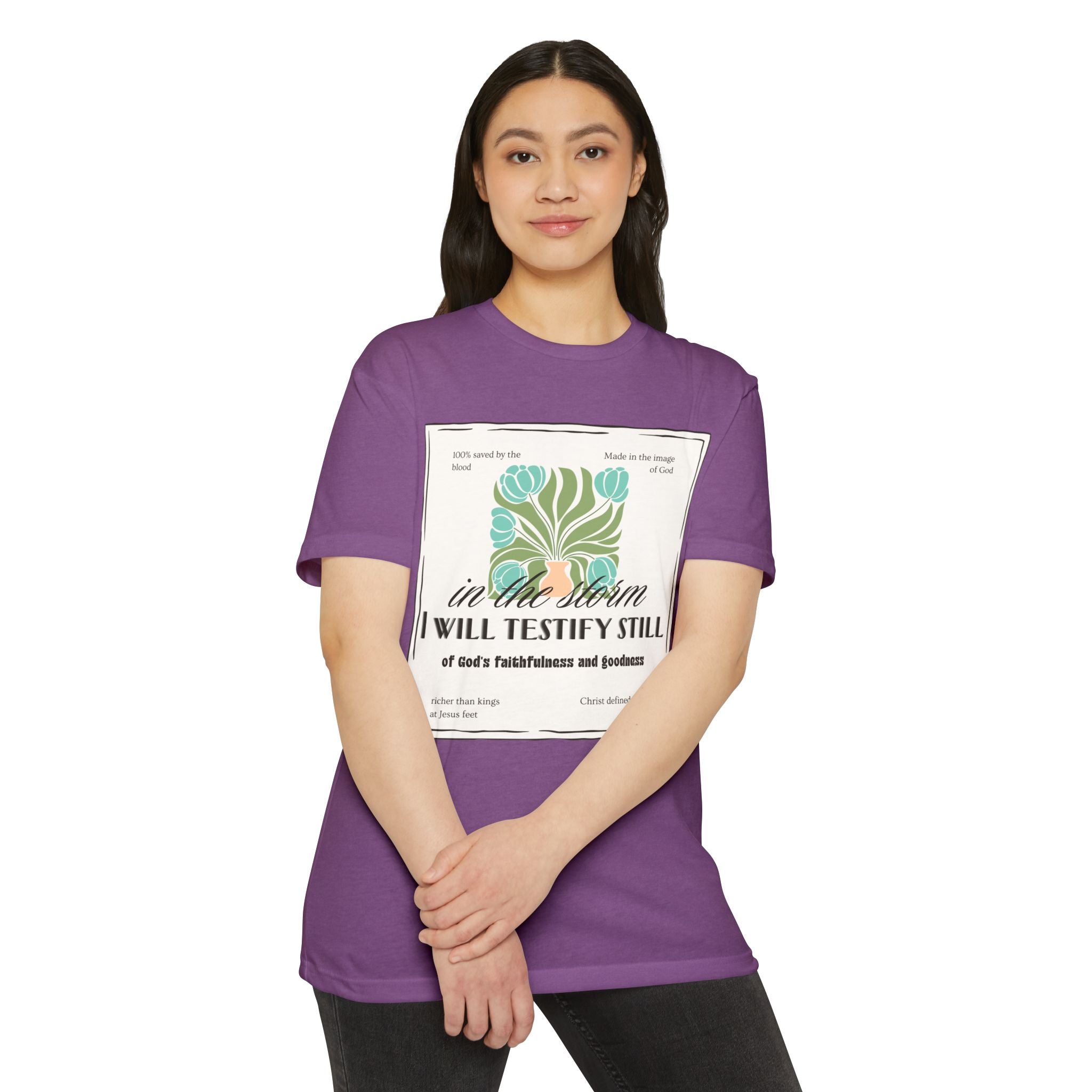 Women's  Faith Graphic T-Shirt — "In the Storm I Will Testify Still" Christian Tee