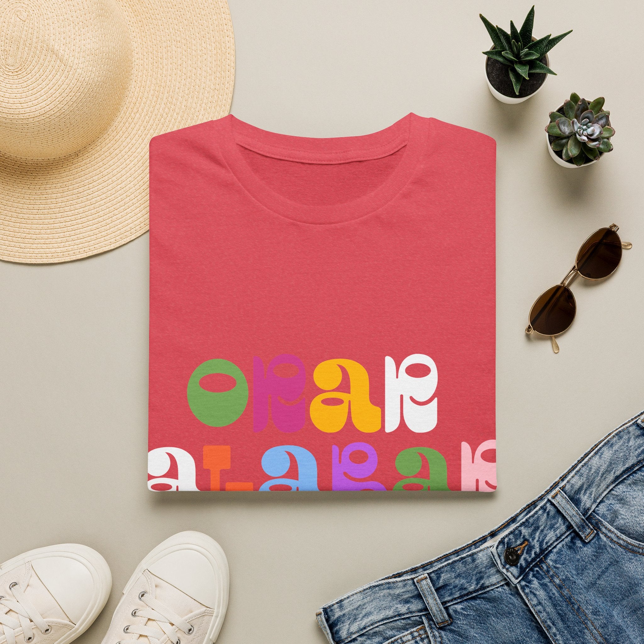 Woman's Bilingual Orar,Alabar, Repeat Tee — Colorful Groovy Type Design