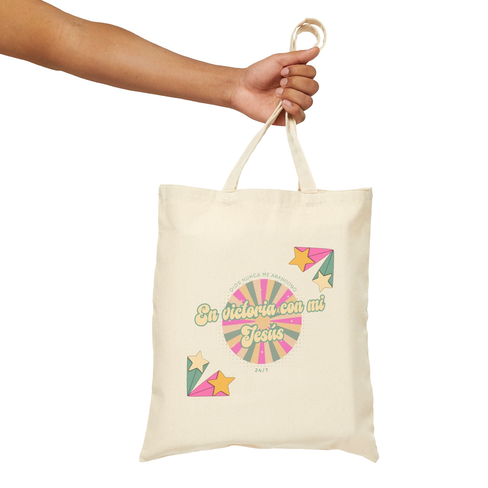 Bolsa de Algodon  — 'En victoria con mi Jesús' Retro Star Christian Canvas Tote