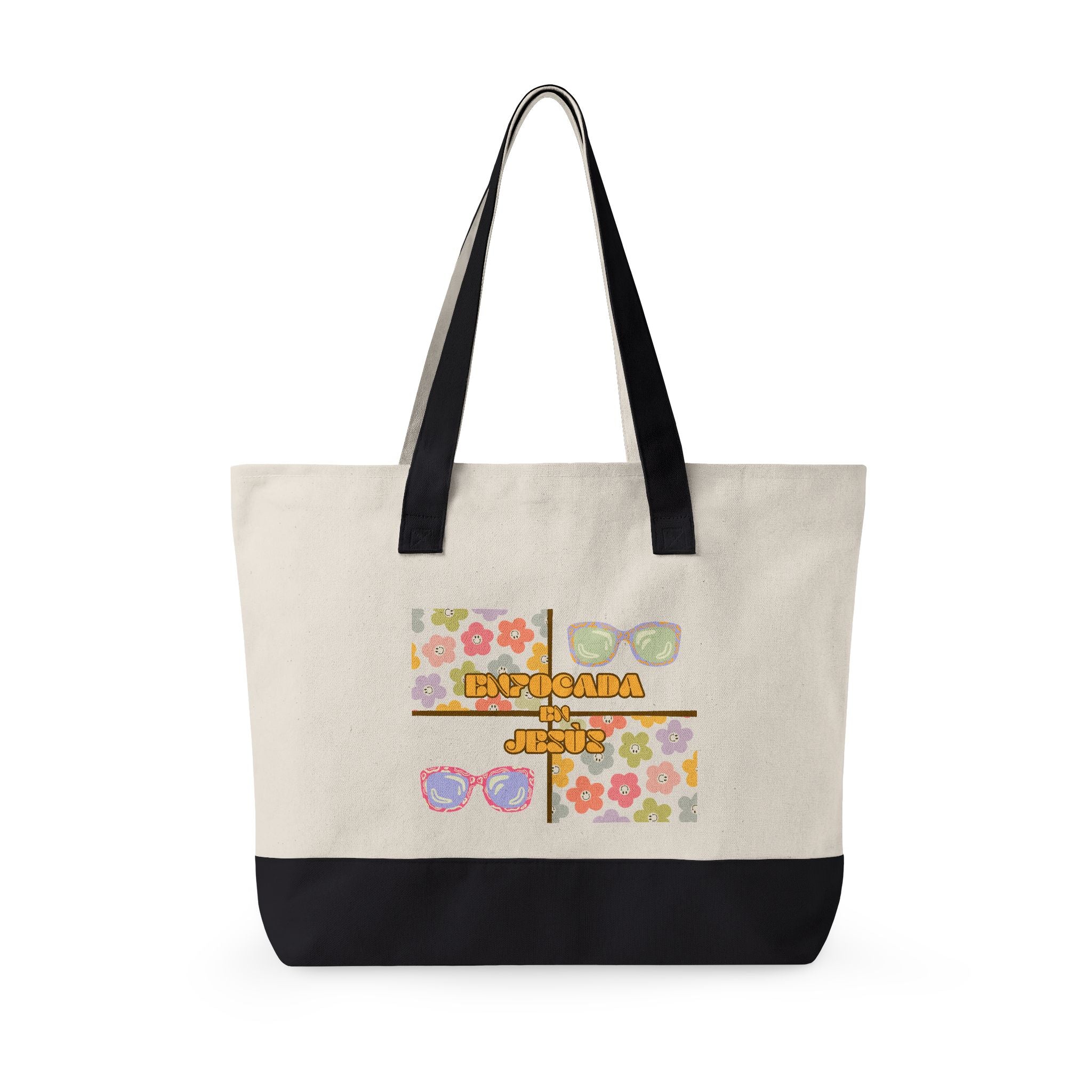 "Enfocada en Jesús" Canvas Tote - Retro Zippered Beach Bag
