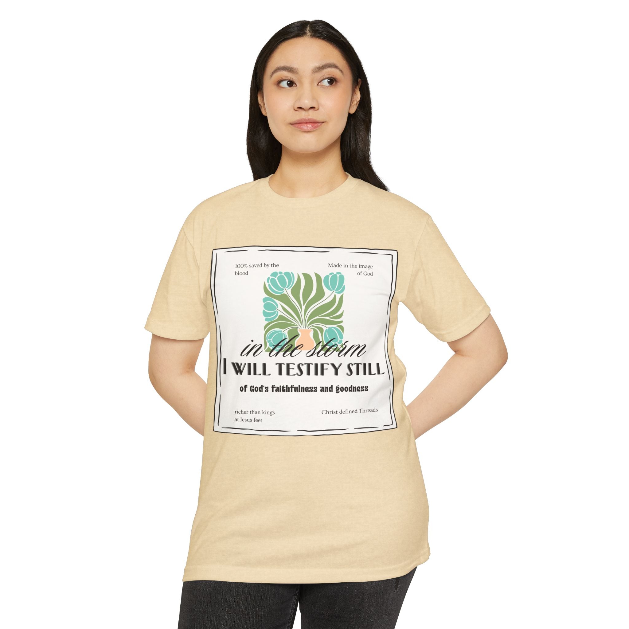 Women's  Faith Graphic T-Shirt — "In the Storm I Will Testify Still" Christian Tee
